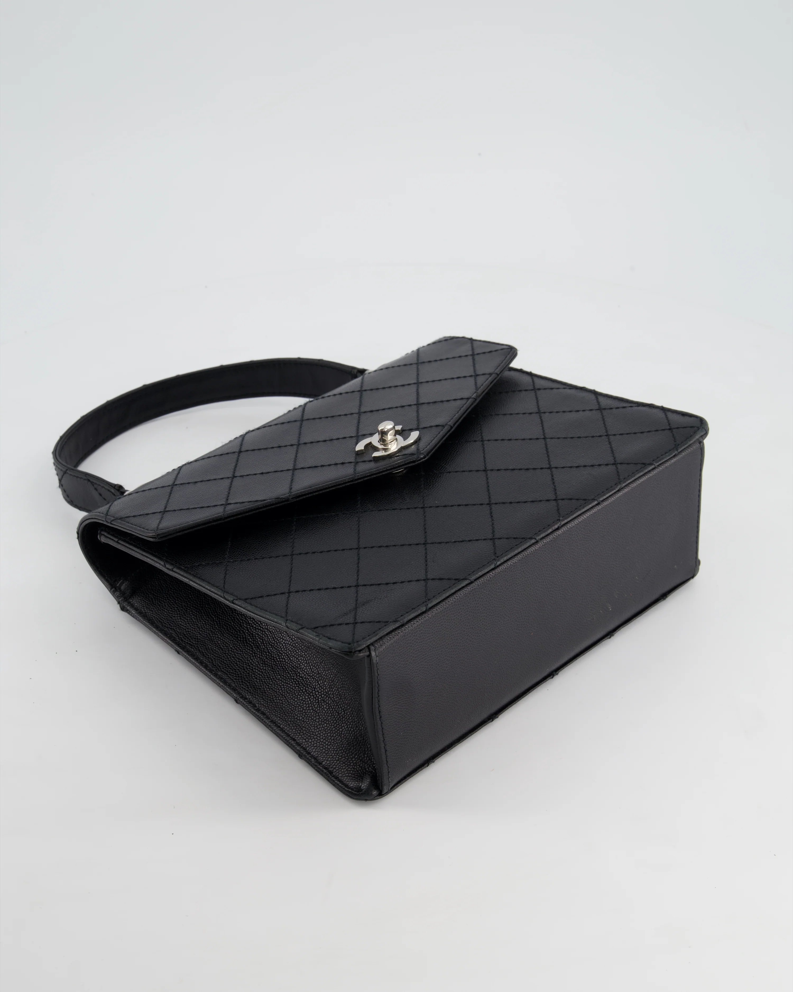 Chanel Vintage Black Top Handle Bag in Caviar Leather with Silver Hardware - Image 18