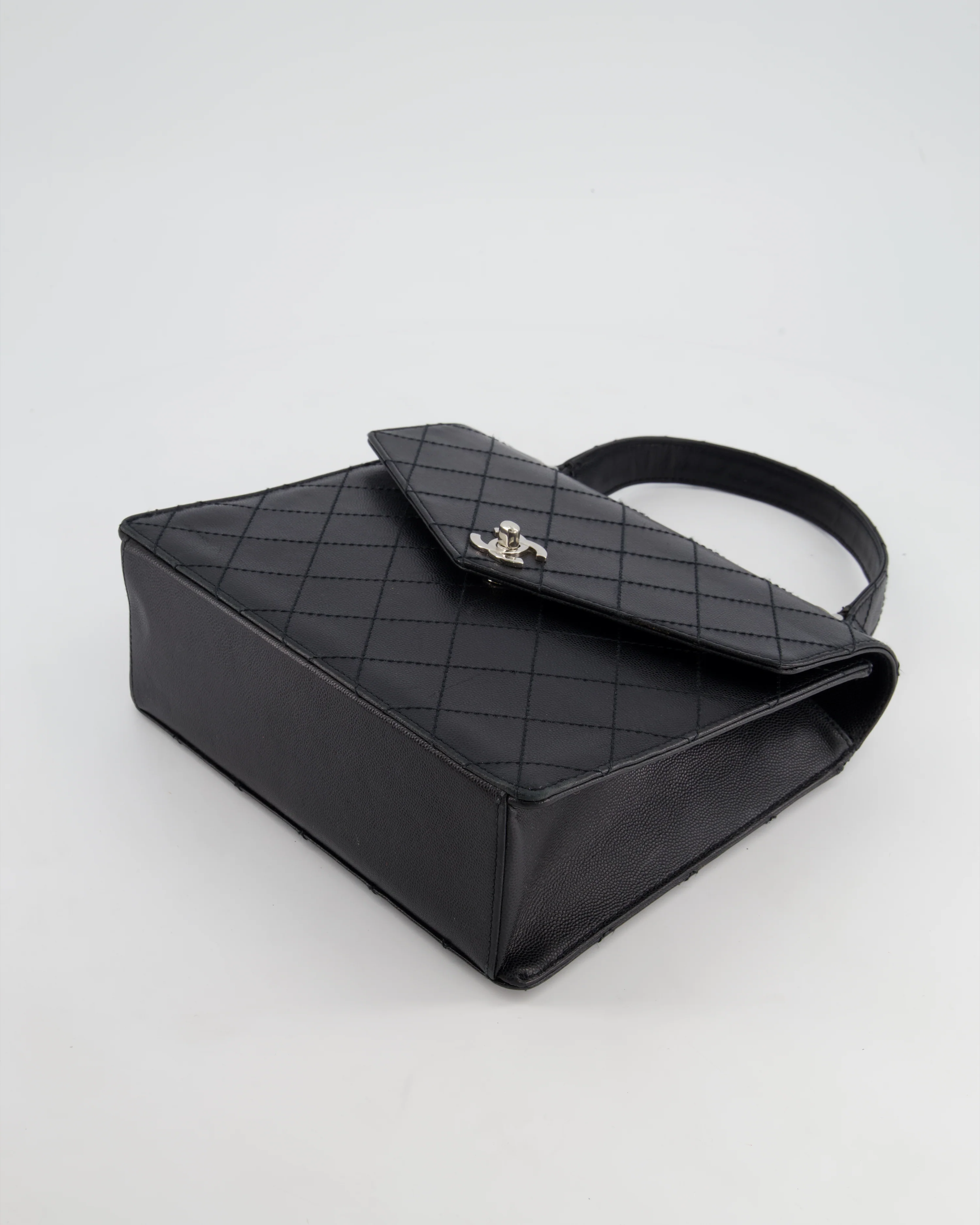 Chanel Vintage Black Top Handle Bag in Caviar Leather with Silver Hardware - Image 20