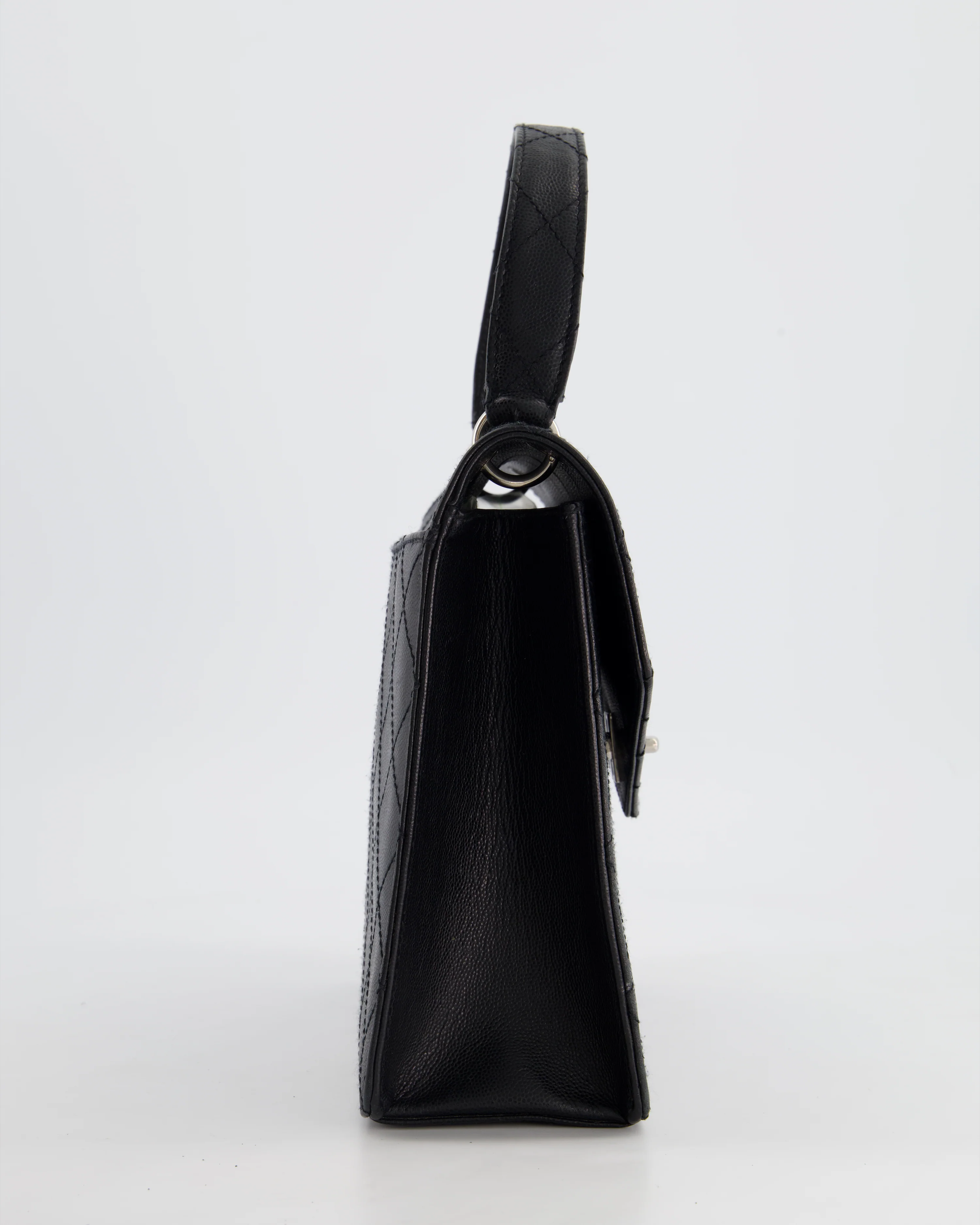 Chanel Vintage Black Top Handle Bag in Caviar Leather with Silver Hardware - Image 5