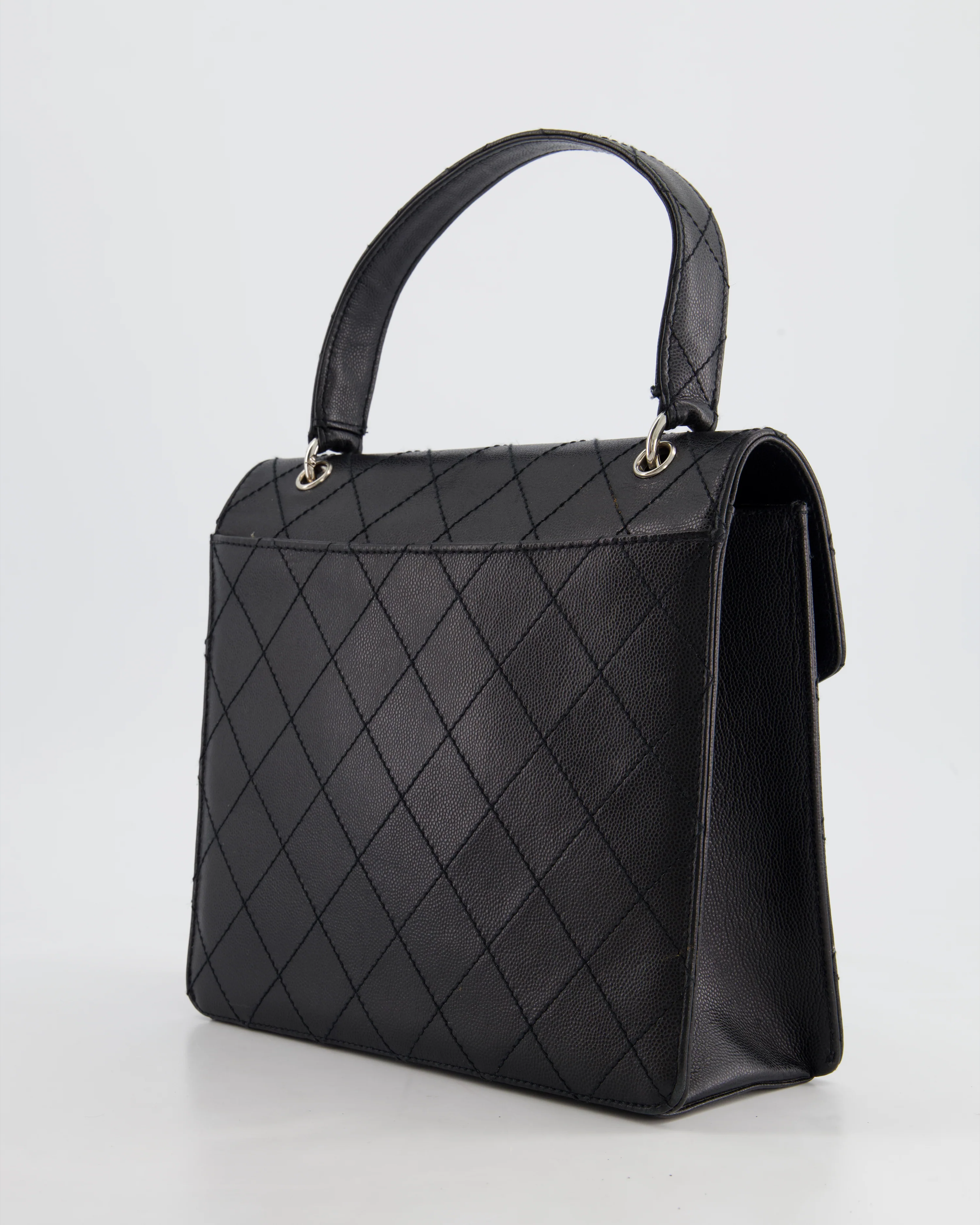 Chanel Vintage Black Top Handle Bag in Caviar Leather with Silver Hardware - Image 6