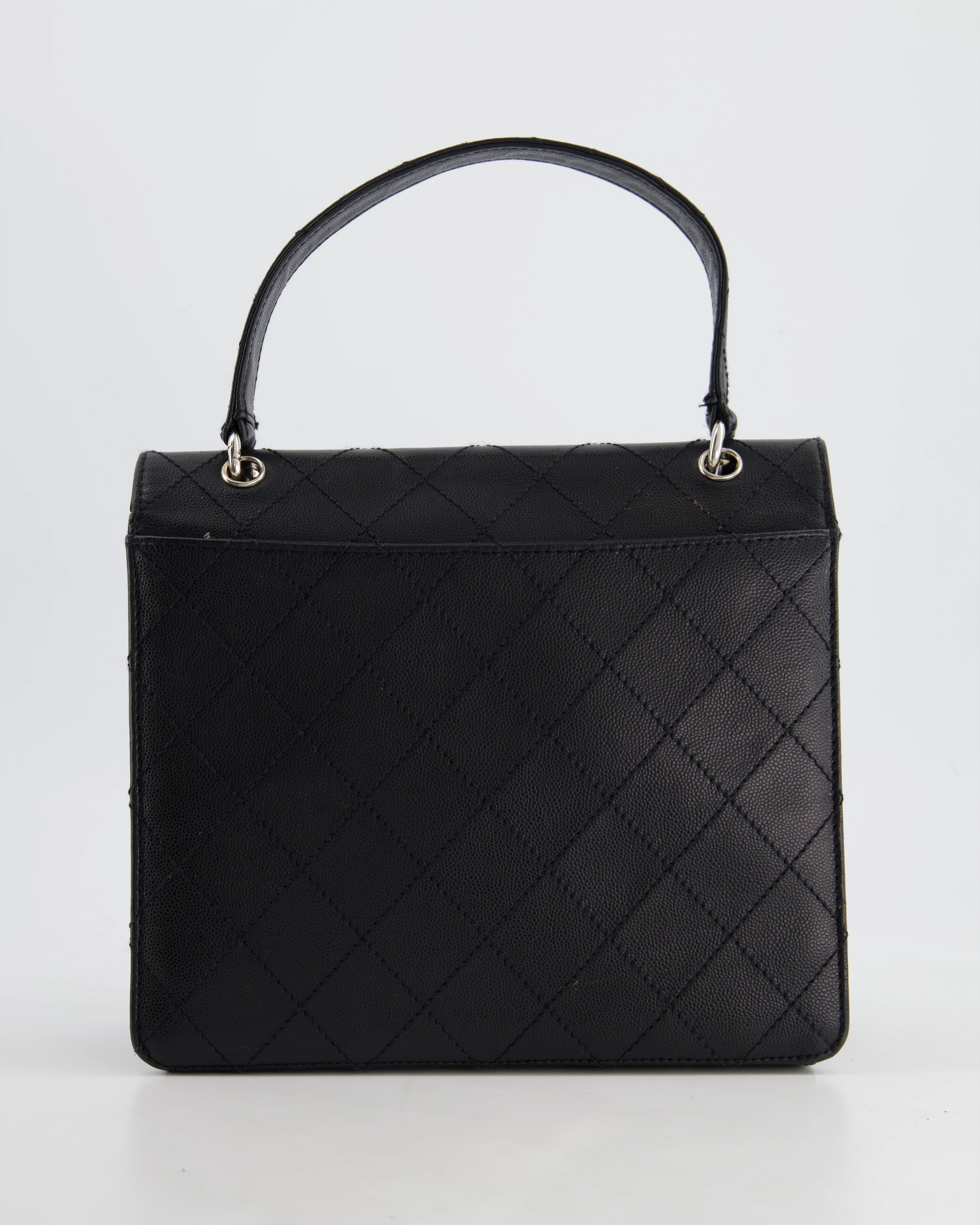 Chanel Vintage Black Top Handle Bag in Caviar Leather with Silver Hardware - Image 7