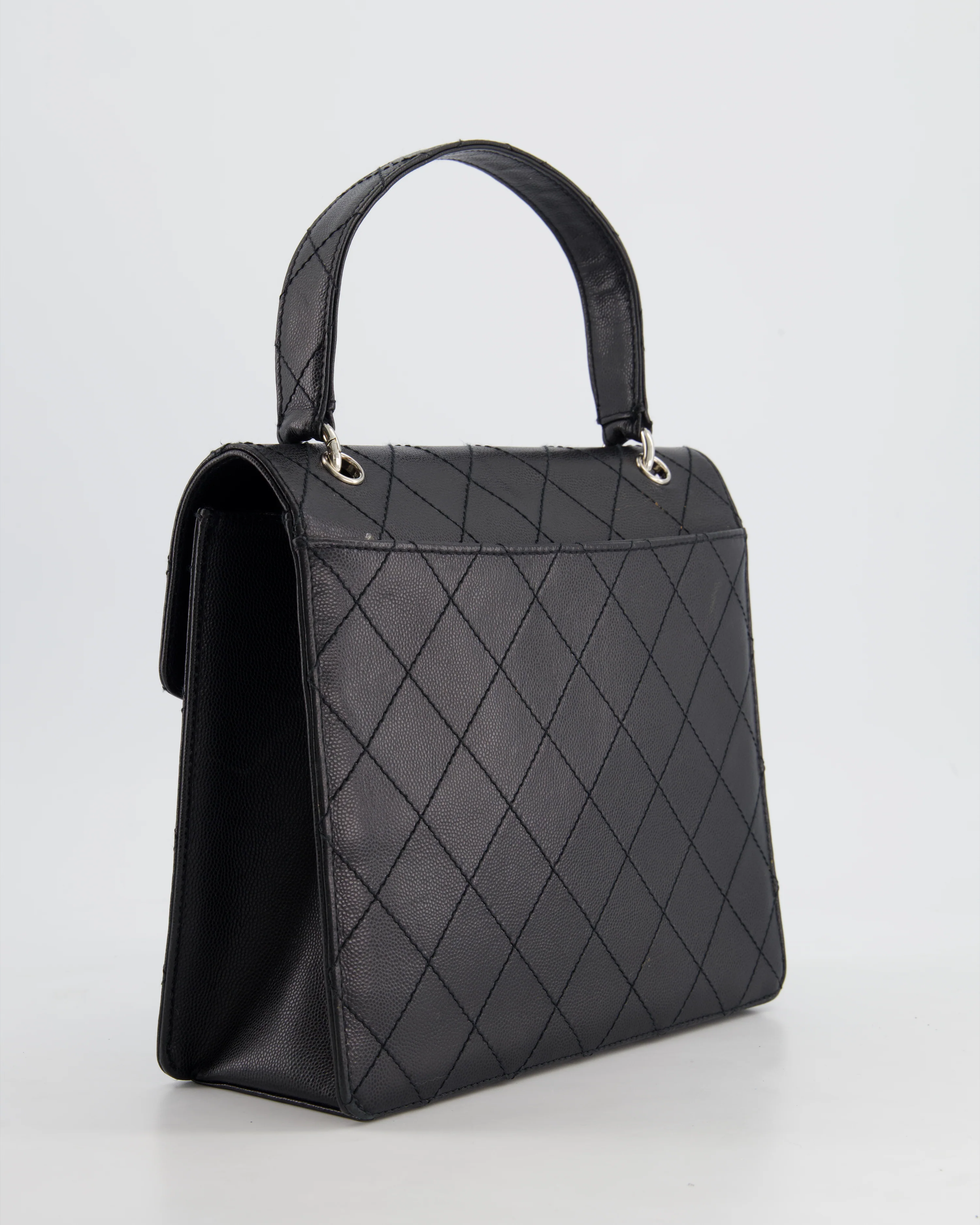 Chanel Vintage Black Top Handle Bag in Caviar Leather with Silver Hardware - Image 8