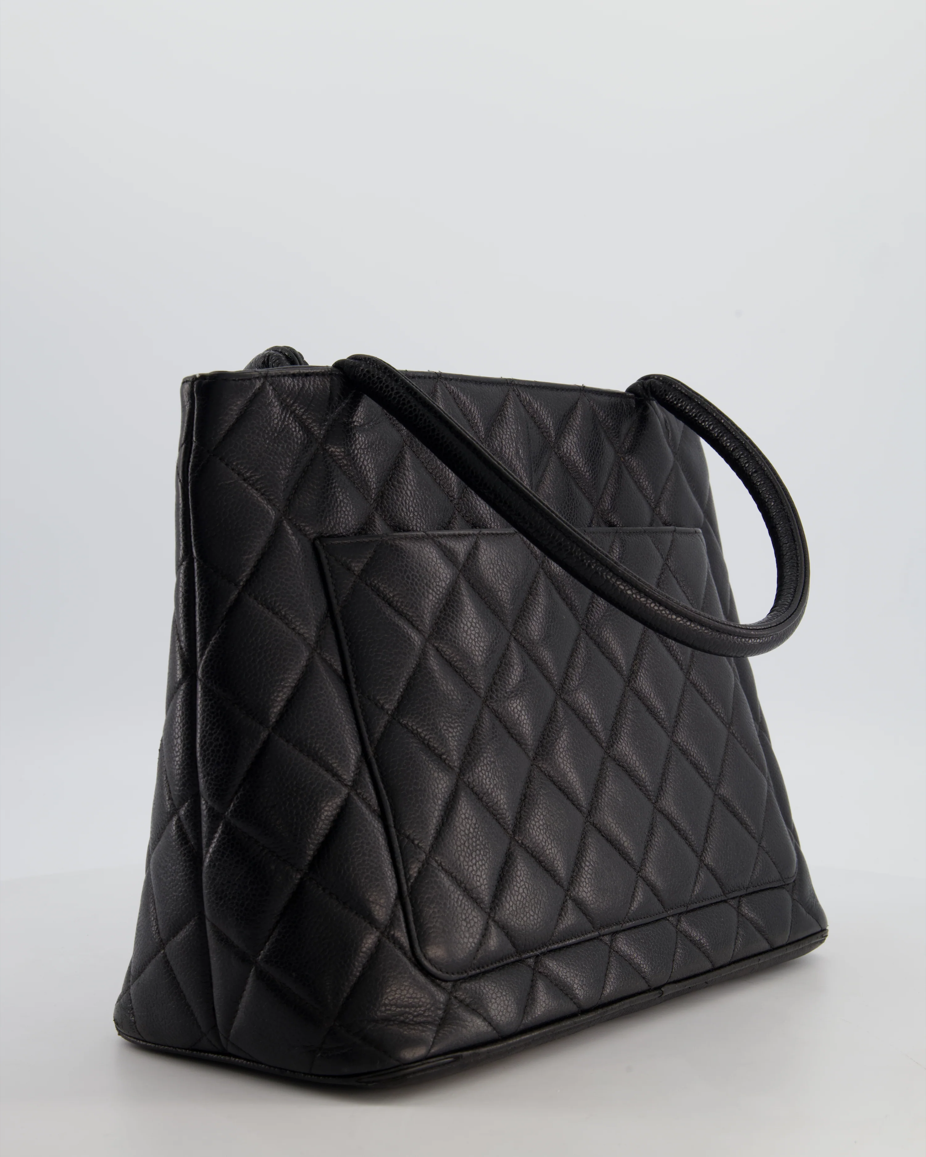 Chanel Vintage Black Medallion Tote in Black Quilted Caviar Leather with Gold Hardware - Image 6