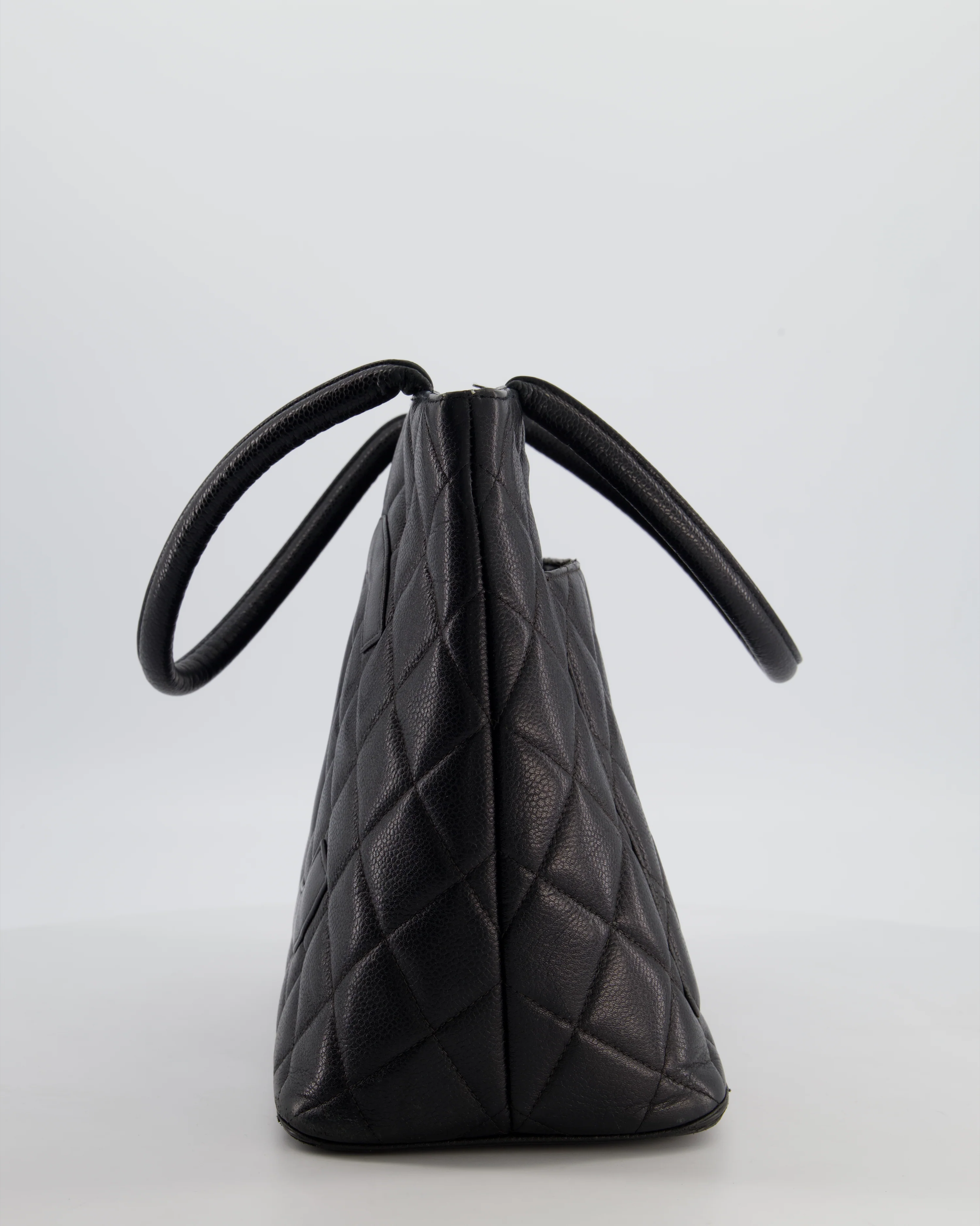 Chanel Vintage Black Medallion Tote in Black Quilted Caviar Leather with Gold Hardware - Image 7