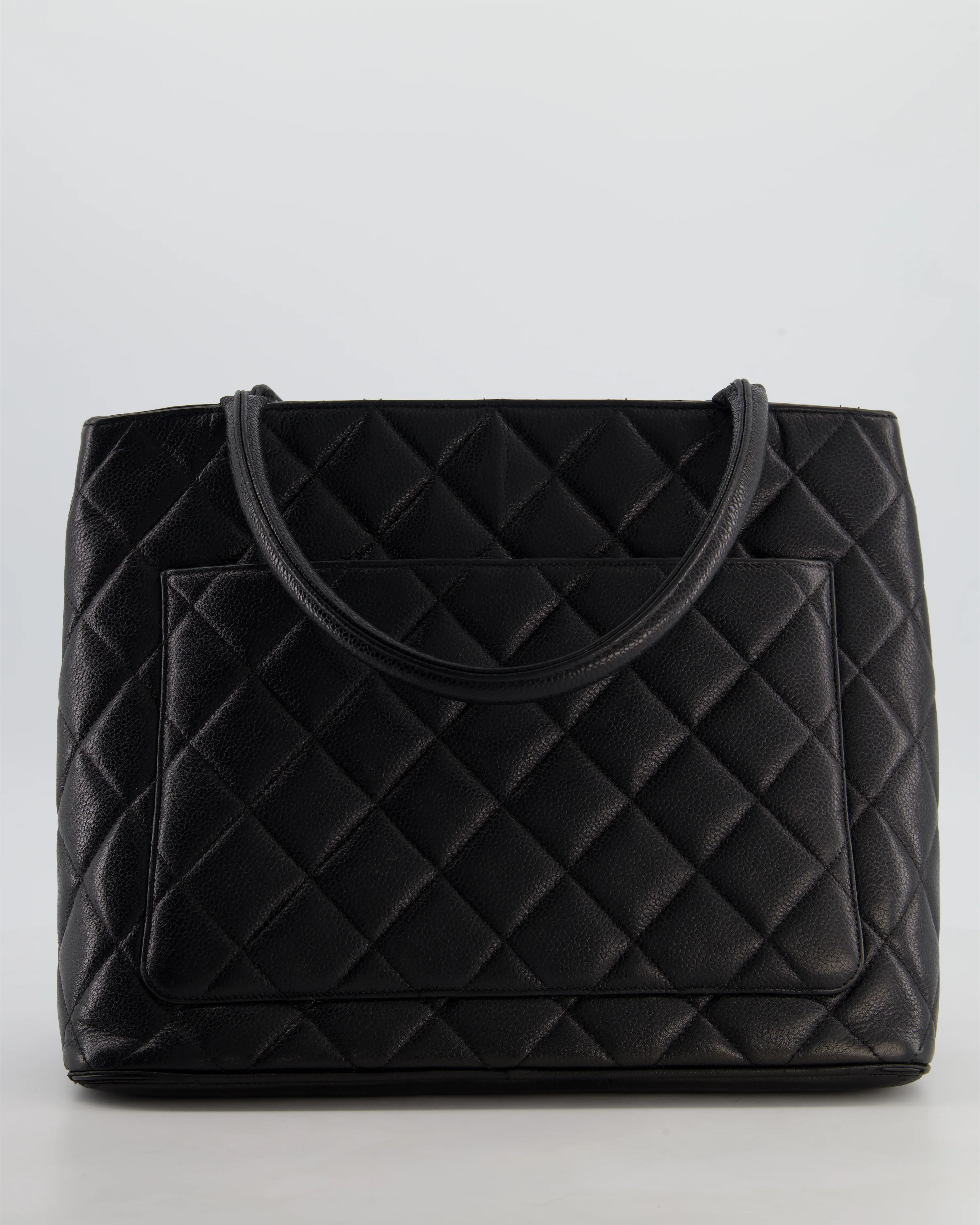 Chanel Vintage Black Medallion Tote in Black Quilted Caviar Leather with Gold Hardware - Image 8