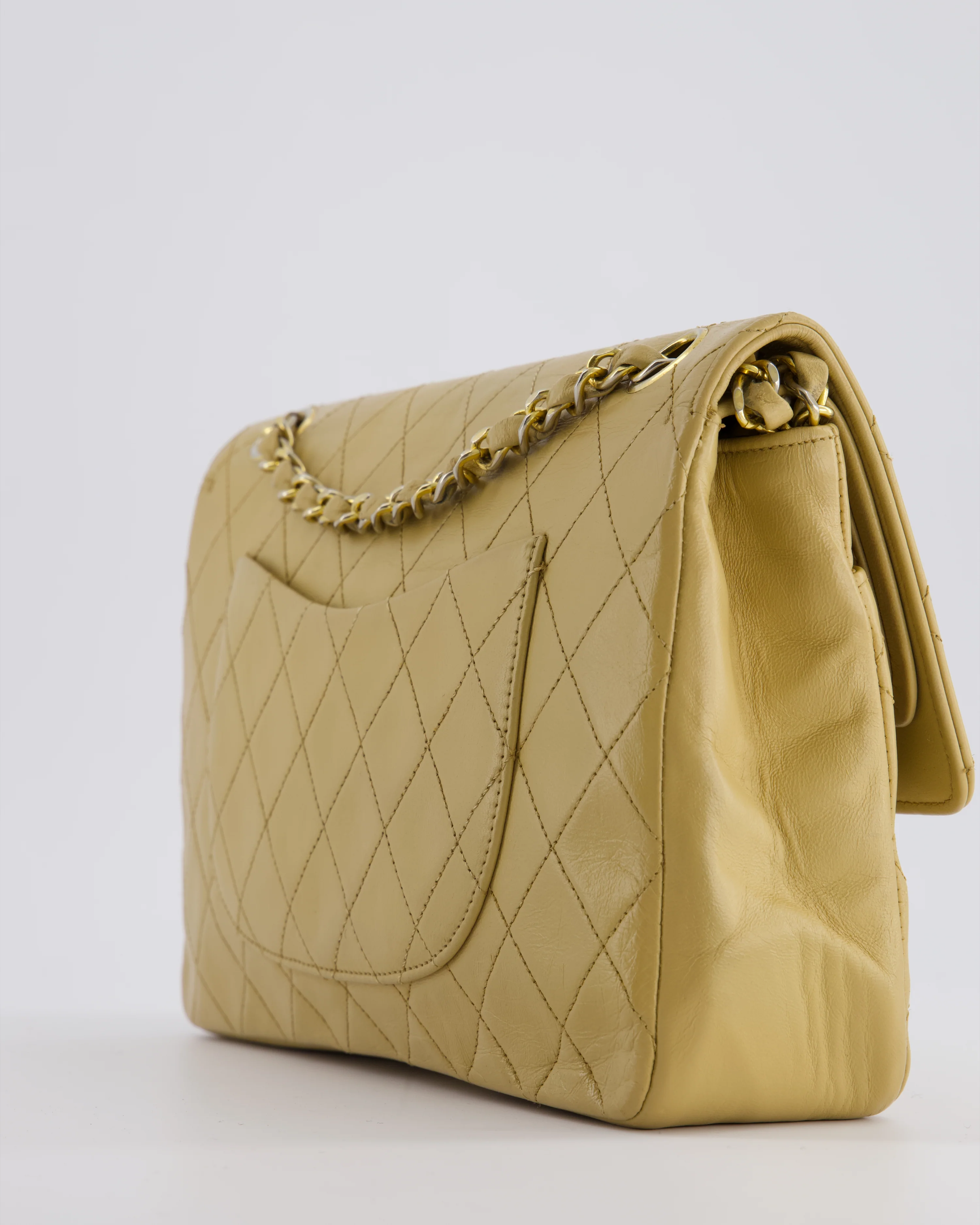 *FIRE PRICE* Chanel Vintage Chai Beige Classic Medium Stitched Edge Double Flap Bag in Lambskin Leather with 24K Gold Hardware - Image 11