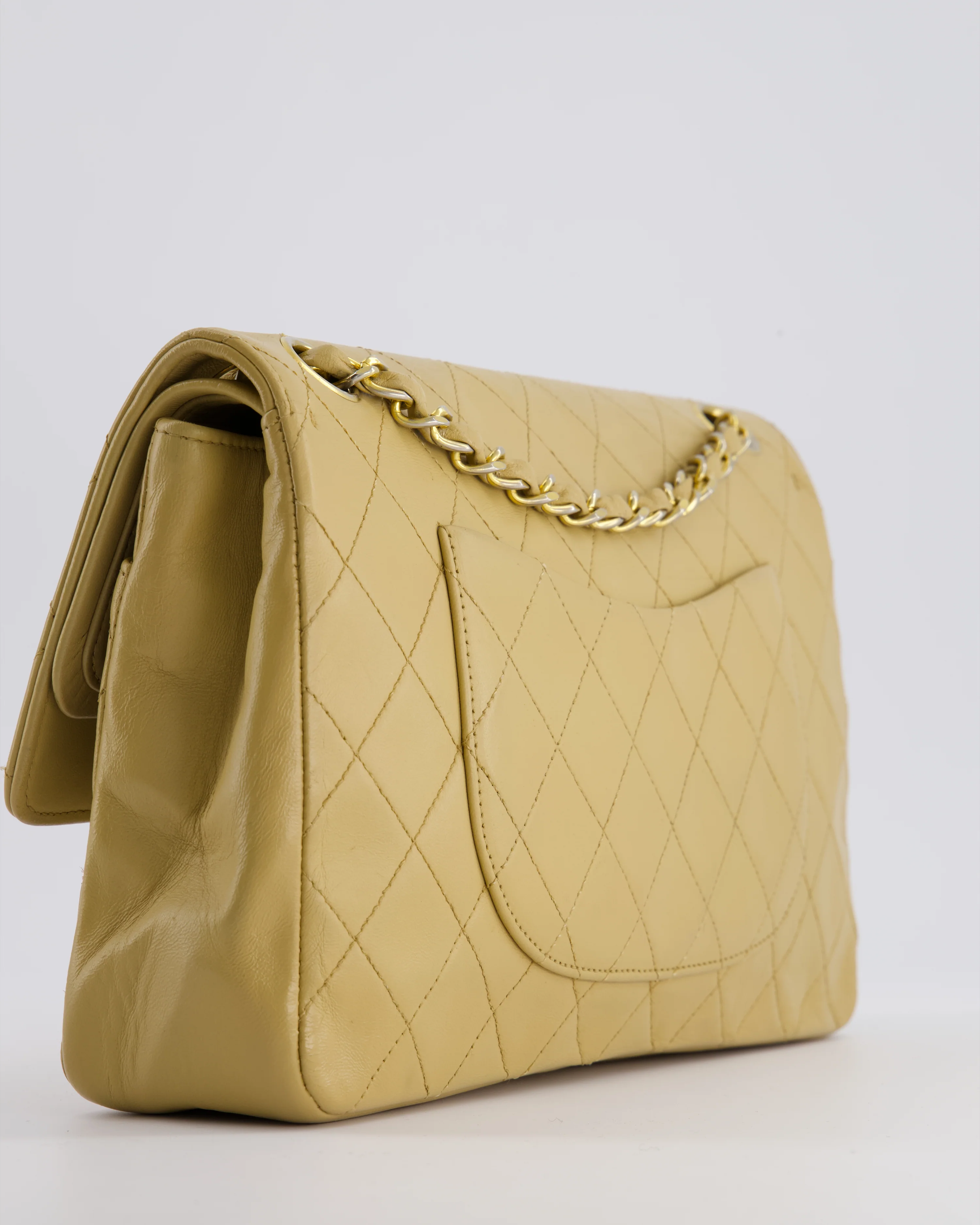 *FIRE PRICE* Chanel Vintage Chai Beige Classic Medium Stitched Edge Double Flap Bag in Lambskin Leather with 24K Gold Hardware - Image 12