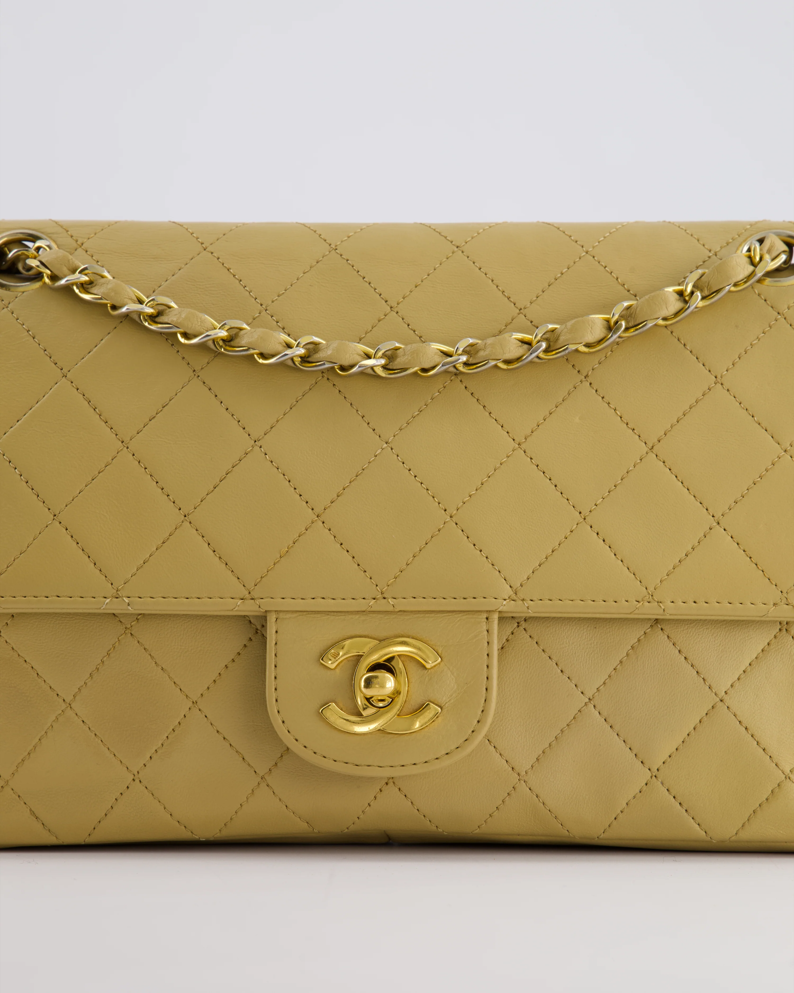 *FIRE PRICE* Chanel Vintage Chai Beige Classic Medium Stitched Edge Double Flap Bag in Lambskin Leather with 24K Gold Hardware - Image 13