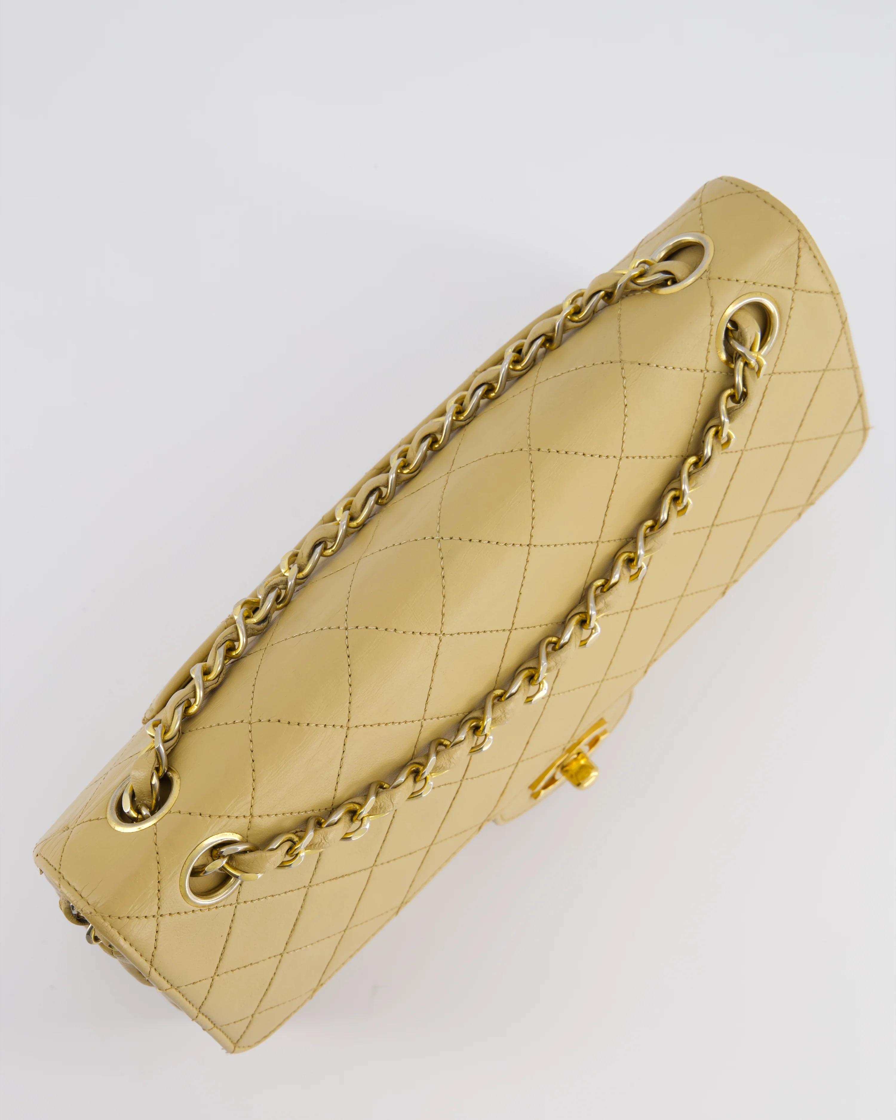 *FIRE PRICE* Chanel Vintage Chai Beige Classic Medium Stitched Edge Double Flap Bag in Lambskin Leather with 24K Gold Hardware - Image 14