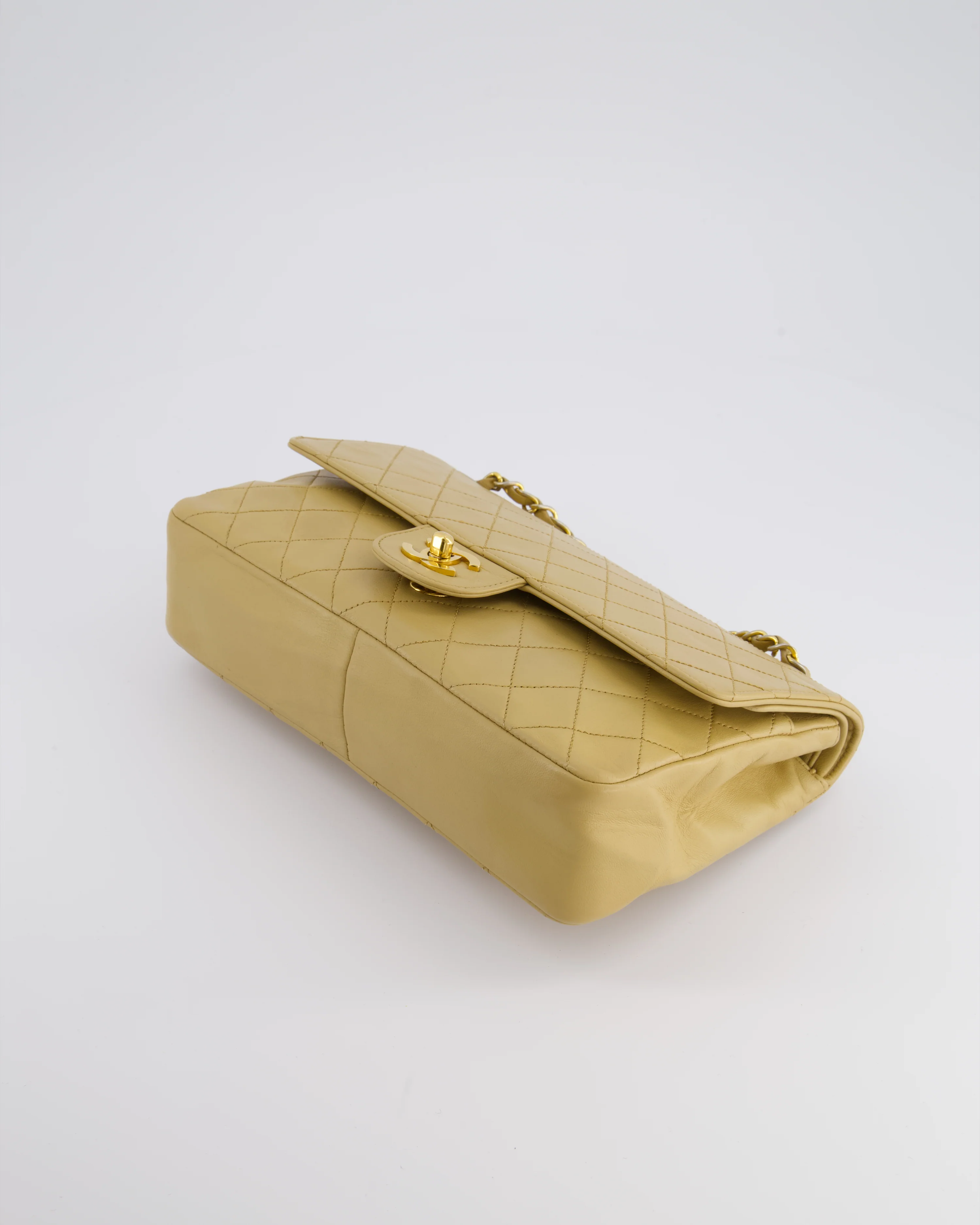 *FIRE PRICE* Chanel Vintage Chai Beige Classic Medium Stitched Edge Double Flap Bag in Lambskin Leather with 24K Gold Hardware - Image 16