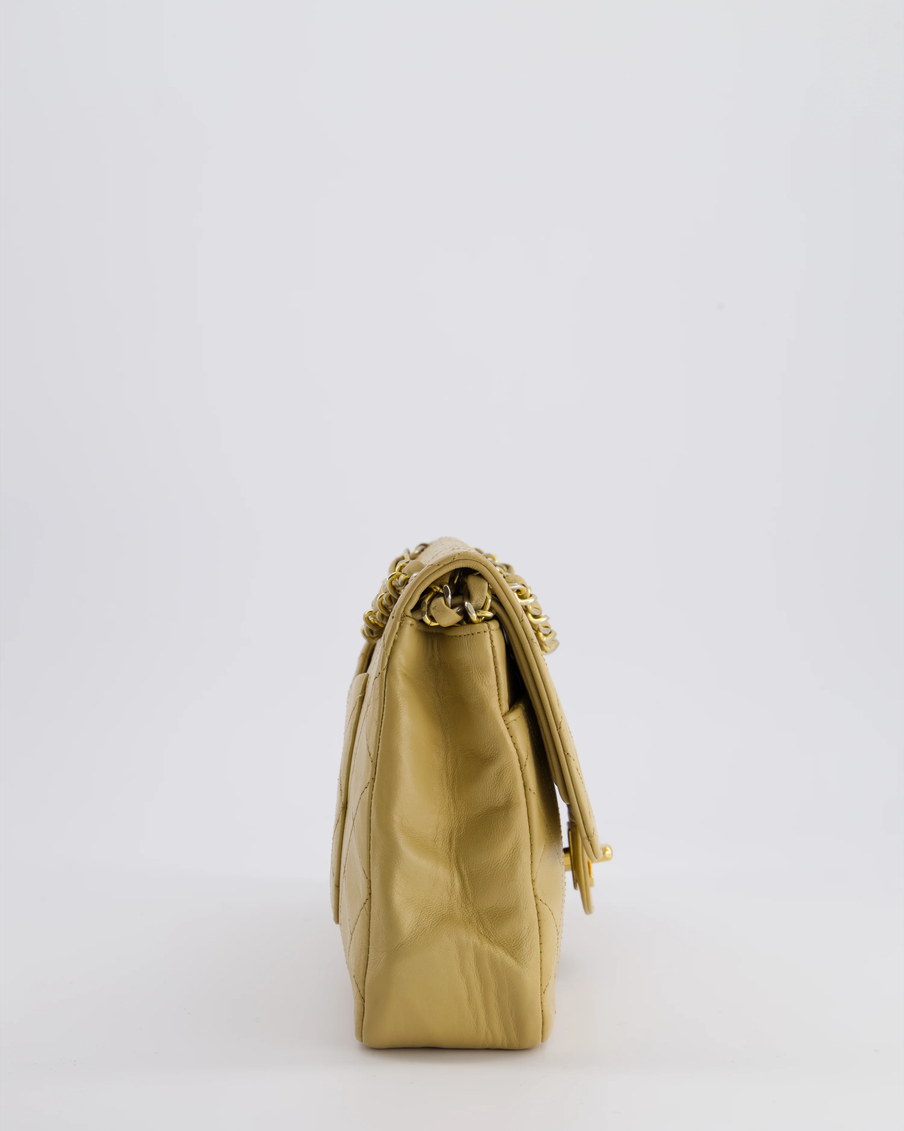 *FIRE PRICE* Chanel Vintage Chai Beige Classic Medium Stitched Edge Double Flap Bag in Lambskin Leather with 24K Gold Hardware - Image 3