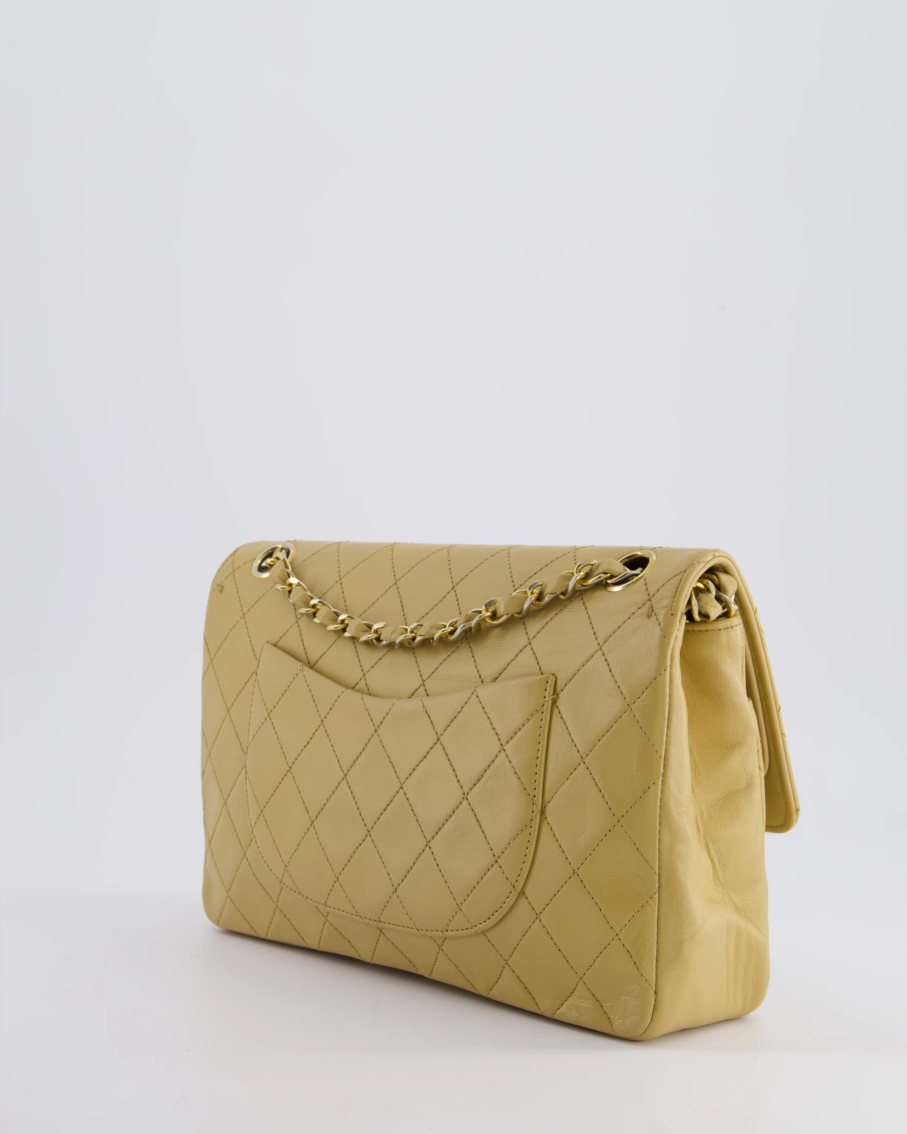 *FIRE PRICE* Chanel Vintage Chai Beige Classic Medium Stitched Edge Double Flap Bag in Lambskin Leather with 24K Gold Hardware - Image 4