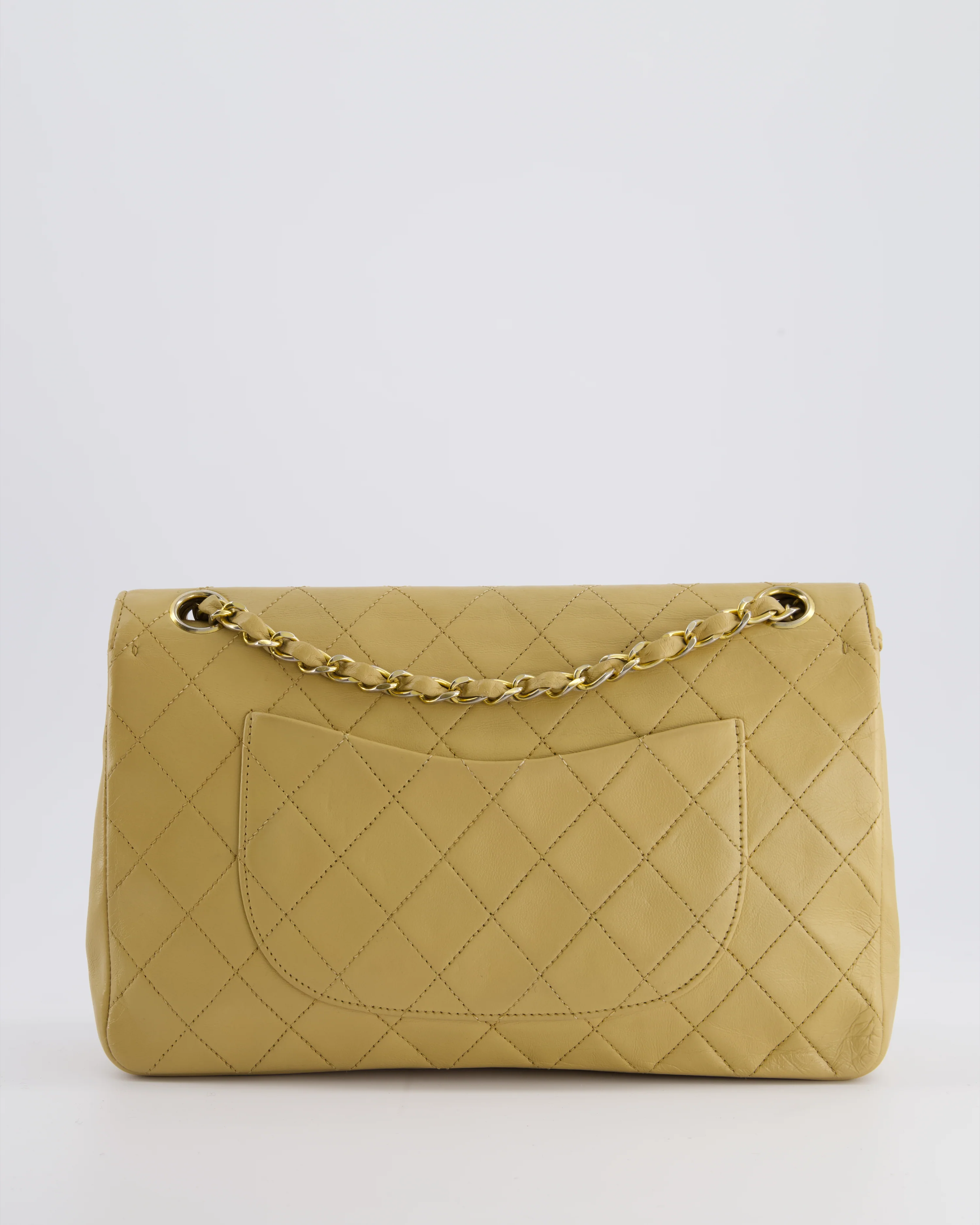 *FIRE PRICE* Chanel Vintage Chai Beige Classic Medium Stitched Edge Double Flap Bag in Lambskin Leather with 24K Gold Hardware - Image 5