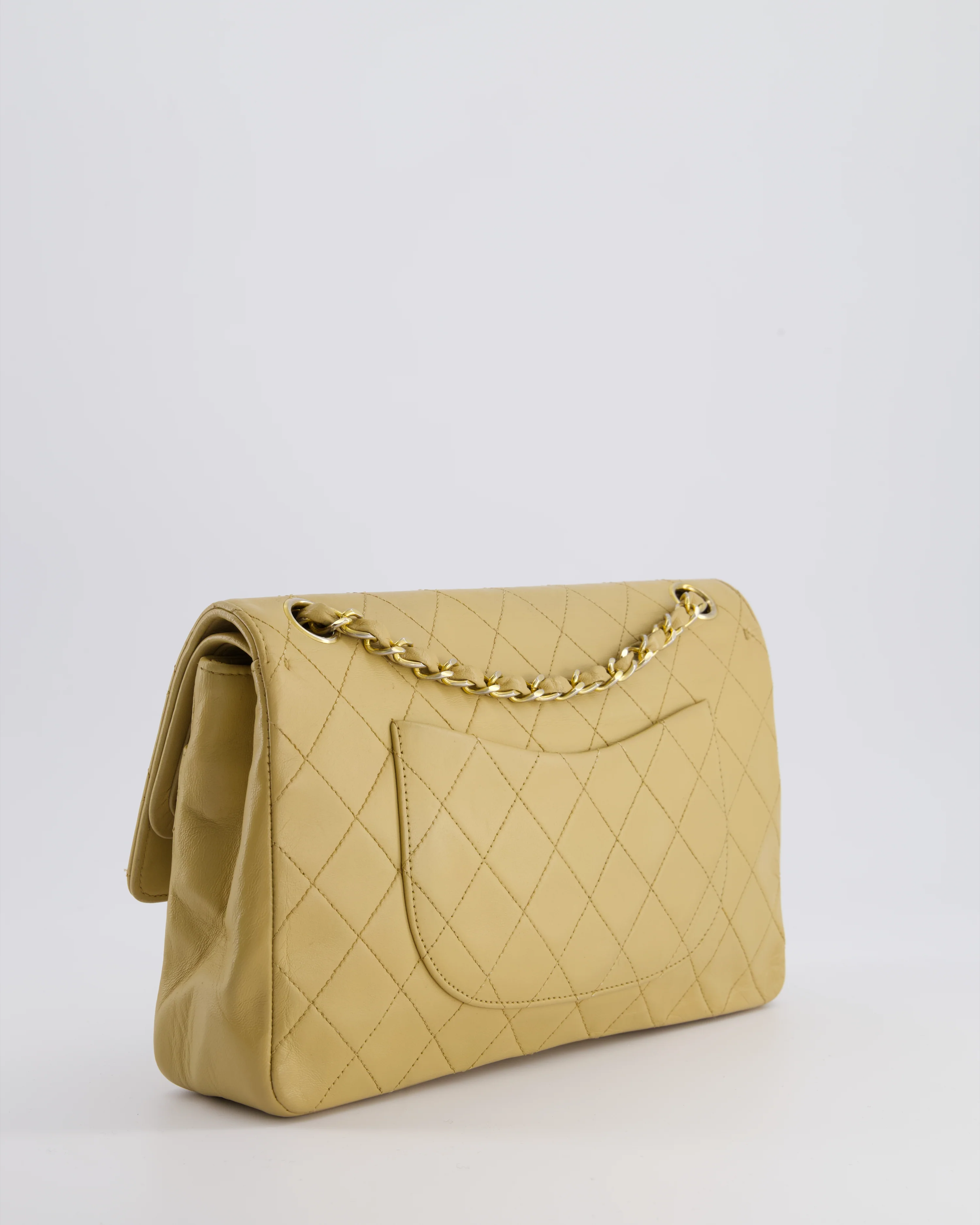 *FIRE PRICE* Chanel Vintage Chai Beige Classic Medium Stitched Edge Double Flap Bag in Lambskin Leather with 24K Gold Hardware - Image 6