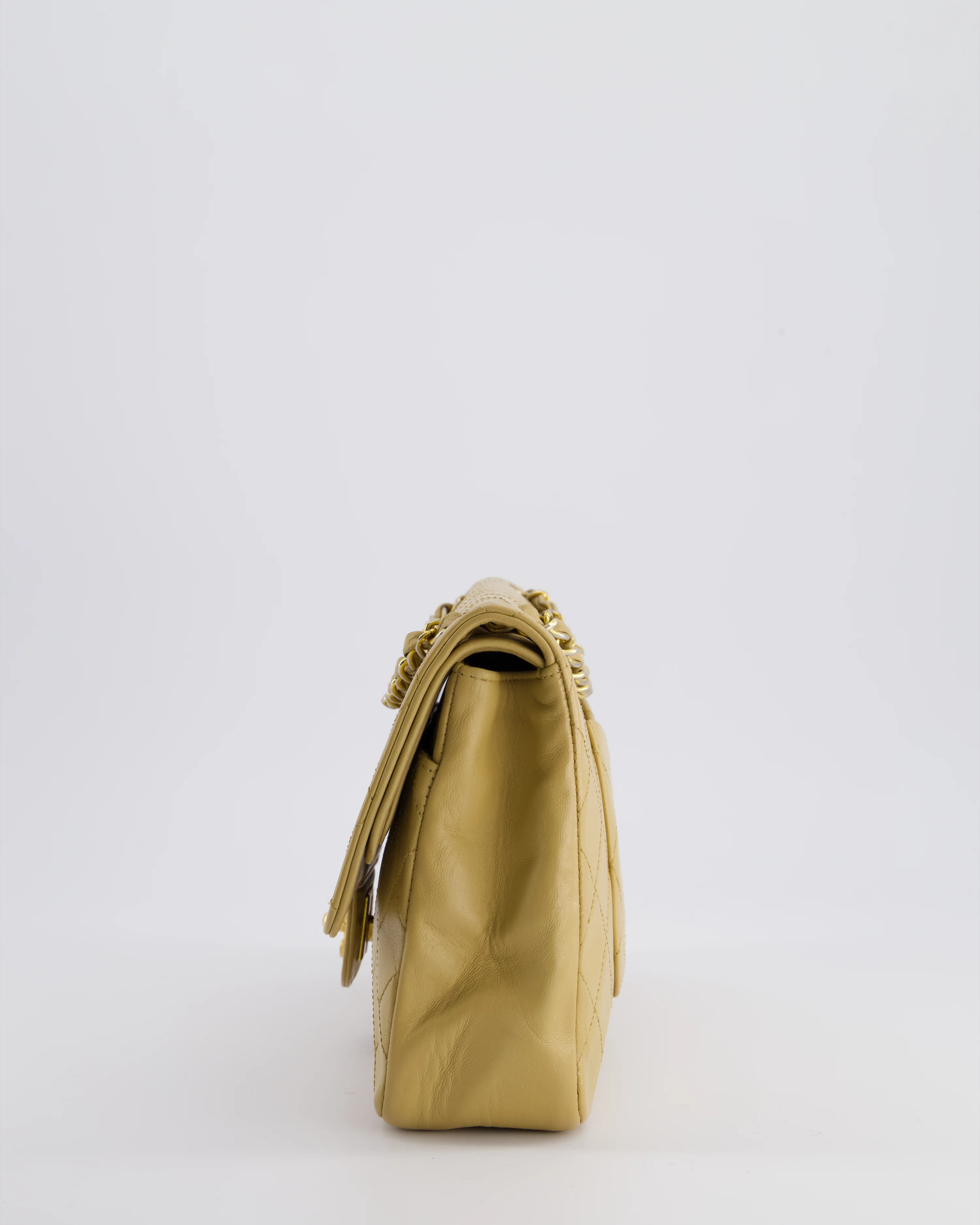 *FIRE PRICE* Chanel Vintage Chai Beige Classic Medium Stitched Edge Double Flap Bag in Lambskin Leather with 24K Gold Hardware - Image 7