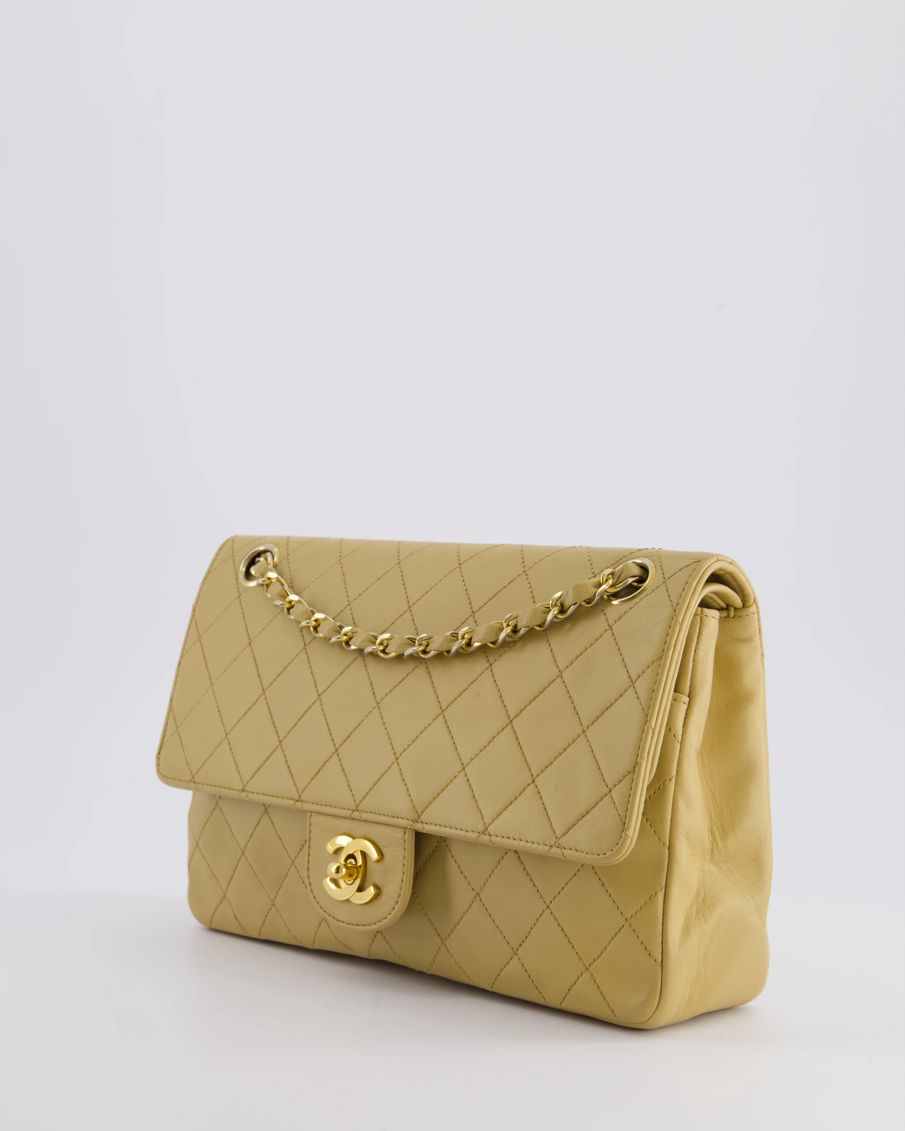 *FIRE PRICE* Chanel Vintage Chai Beige Classic Medium Stitched Edge Double Flap Bag in Lambskin Leather with 24K Gold Hardware - Image 8