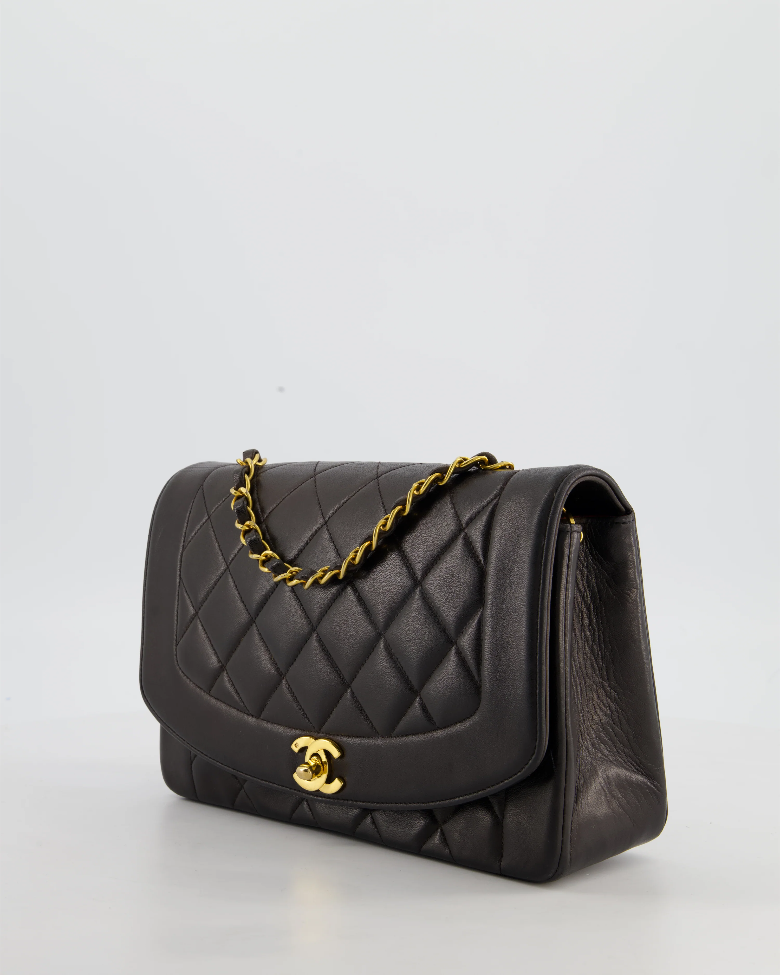 Chanel Vintage Espresso Brown Medium Diana Flap Bag in Lambskin Leather with 24K Gold Hardware - Image 10