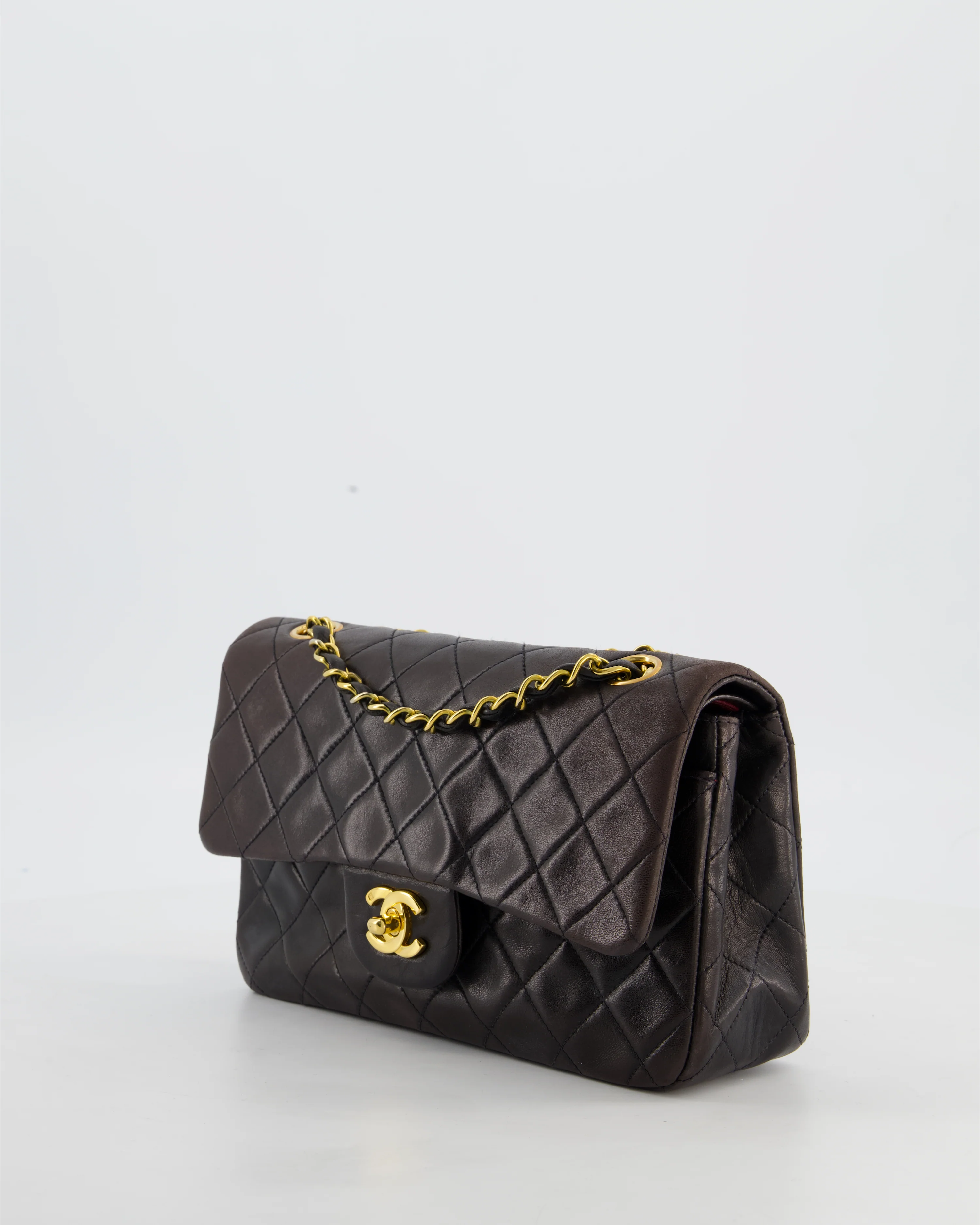 Chanel Vintage Espresso Brown Small Classic Double Flap Bag in Lambskin Leather with 24k Gold Hardware - Image 10