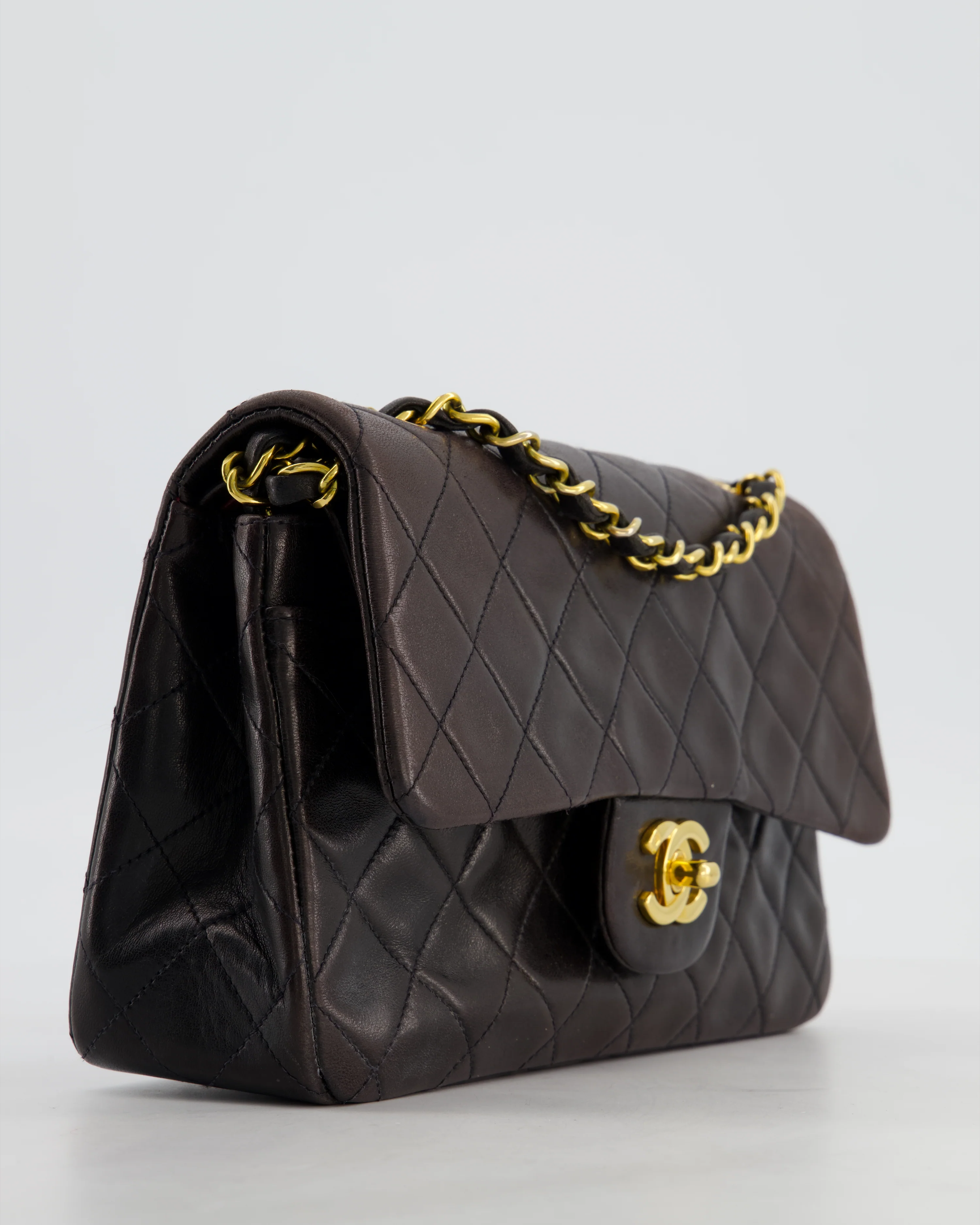 Chanel Vintage Espresso Brown Small Classic Double Flap Bag in Lambskin Leather with 24k Gold Hardware - Image 11