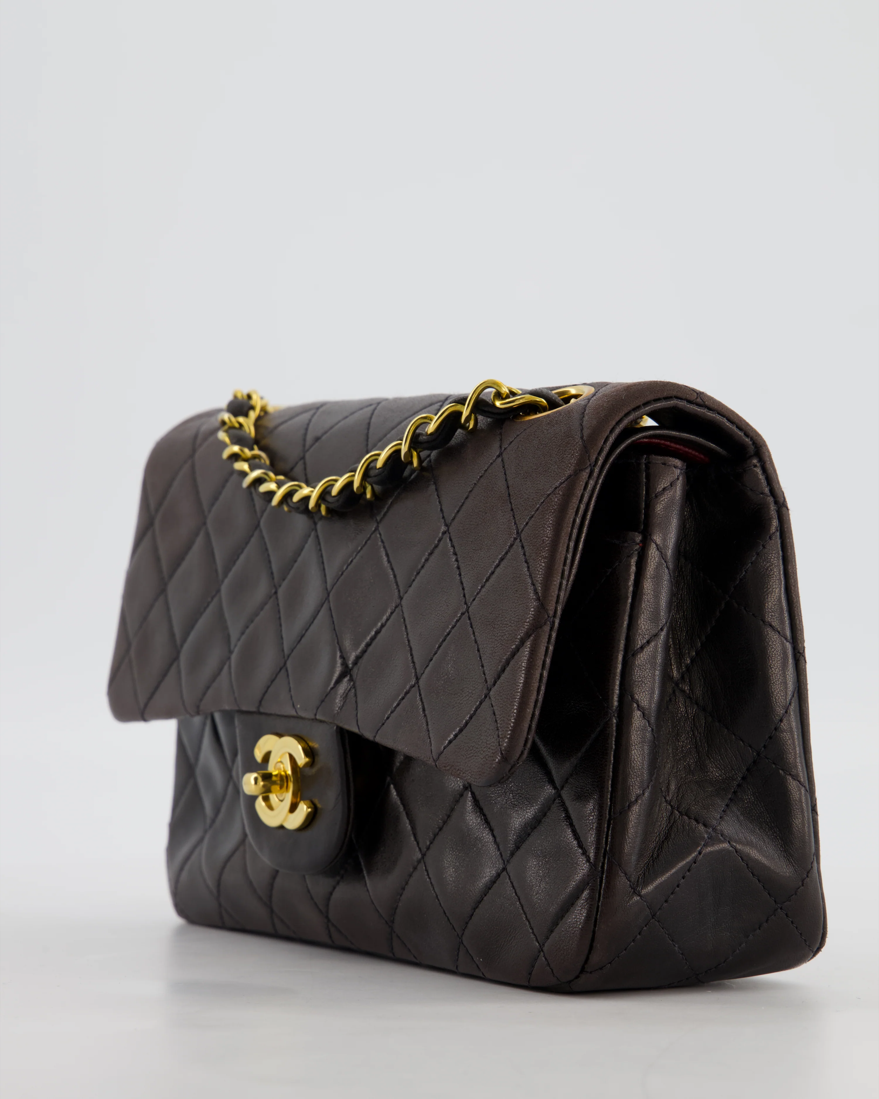 Chanel Vintage Espresso Brown Small Classic Double Flap Bag in Lambskin Leather with 24k Gold Hardware - Image 12