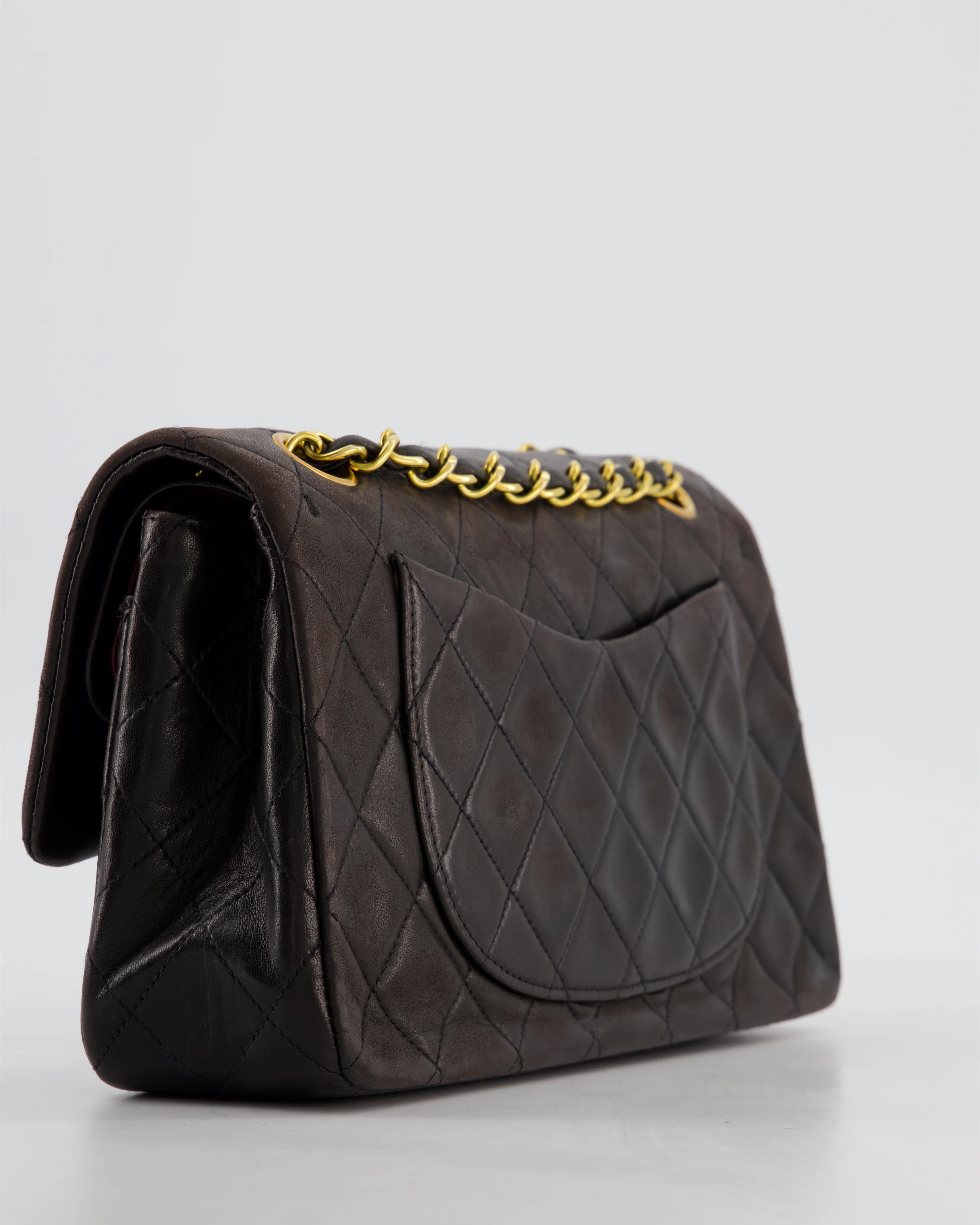 Chanel Vintage Espresso Brown Small Classic Double Flap Bag in Lambskin Leather with 24k Gold Hardware - Image 14