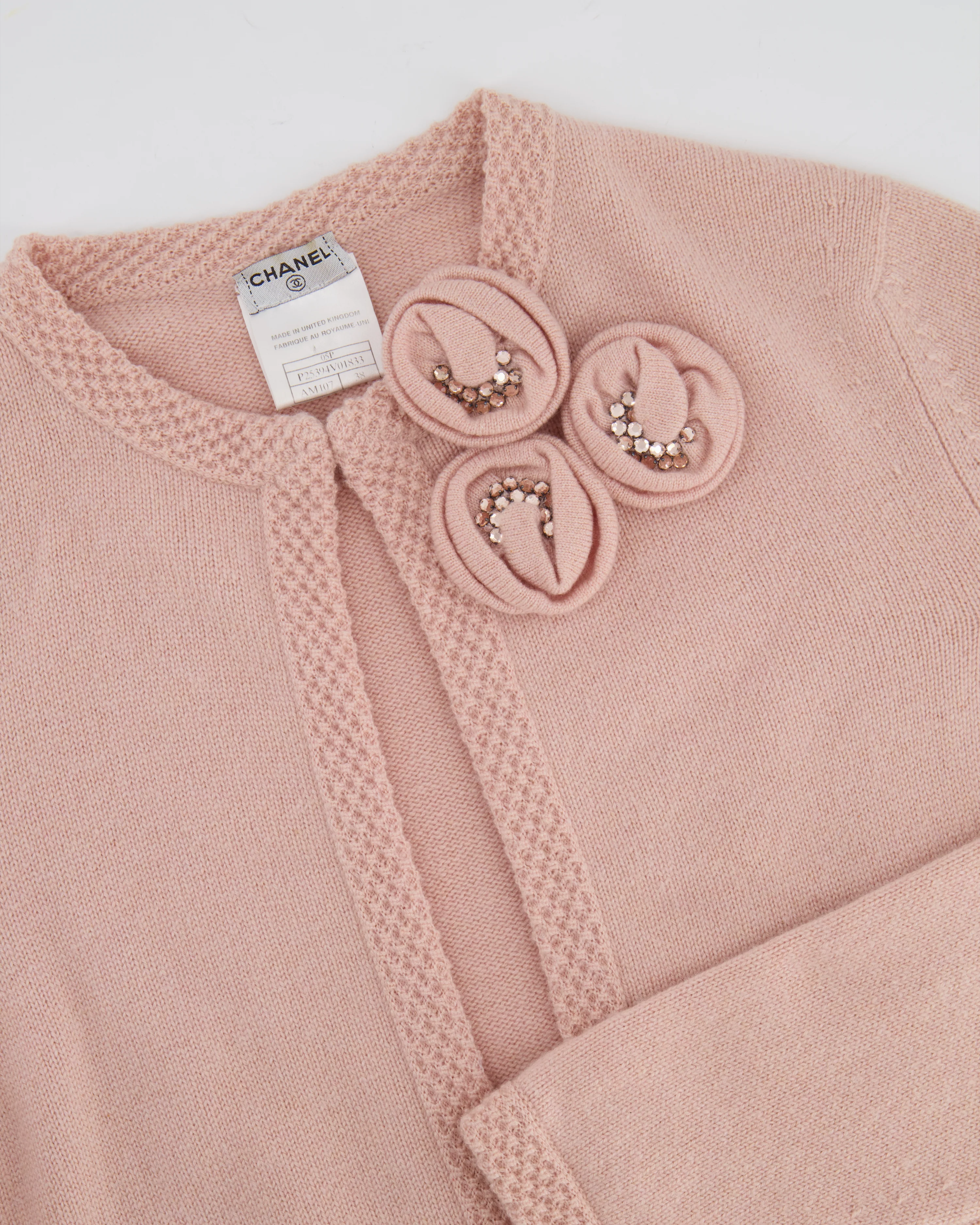 Chanel 05/S Vintage Pink Cashmere Cardigan with Floral Crystals Size FR 38 (UK 10) - Image 6