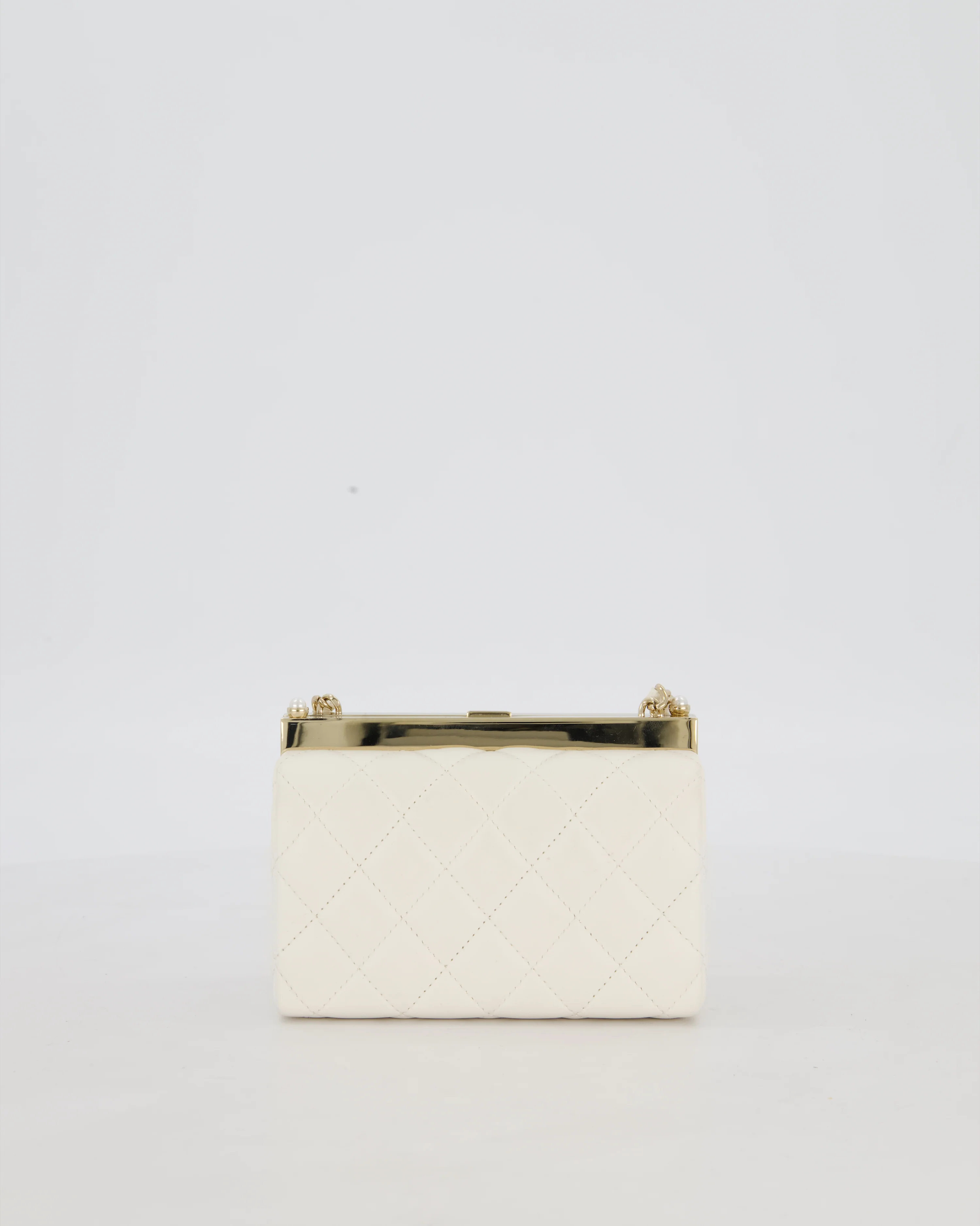 *HOT* Chanel White 2023 Métiers d'art Quilted Micro Bag in Lambskin Leather with Champagne Gold Hardware & Pearl CC Details - Image 8