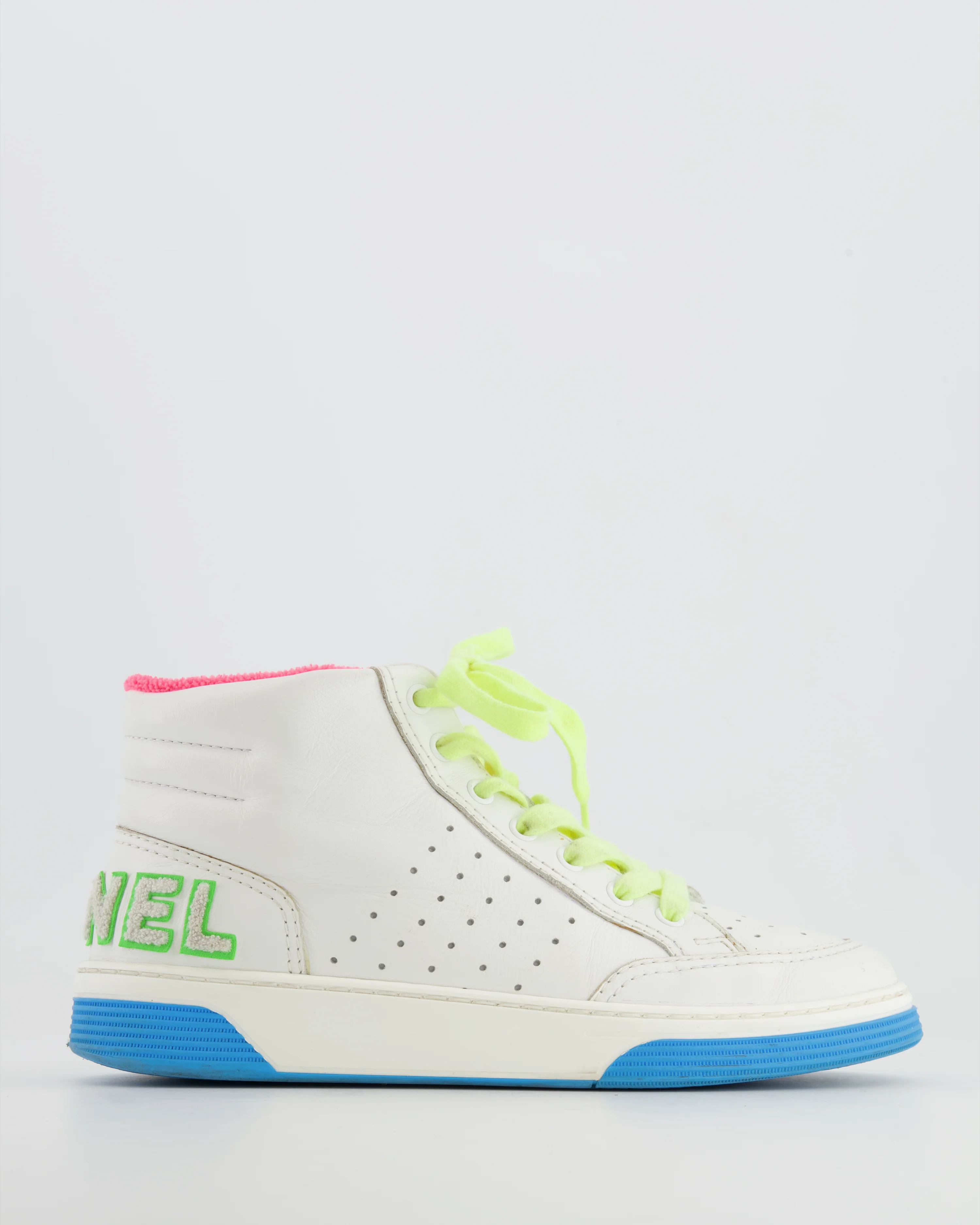Chanel White and Multicolour Trainers with Green Logo Detail Size EU 38