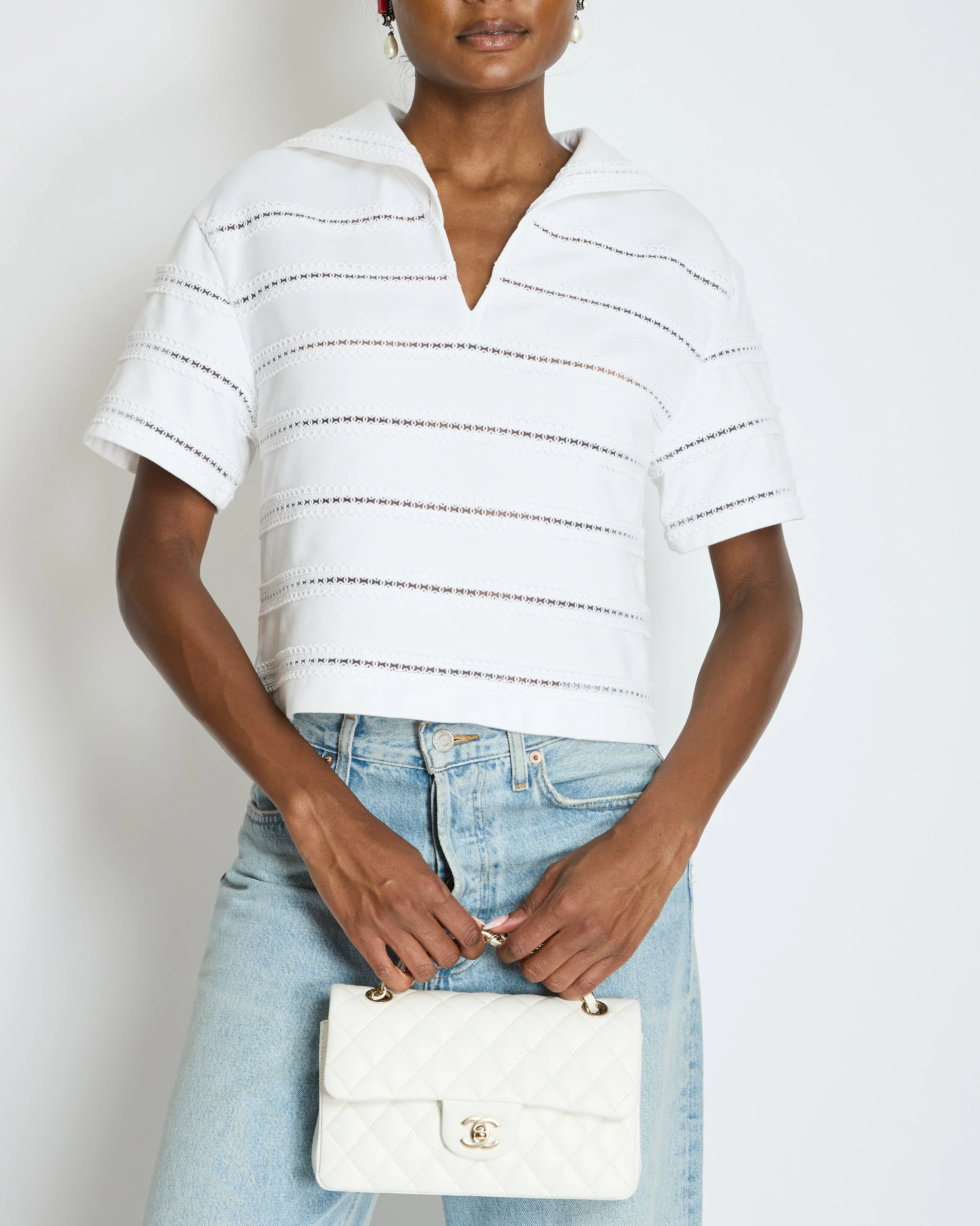 Chanel White Blouse with CC Logo Embroideries Size FR 34 (UK 6) - Image 2