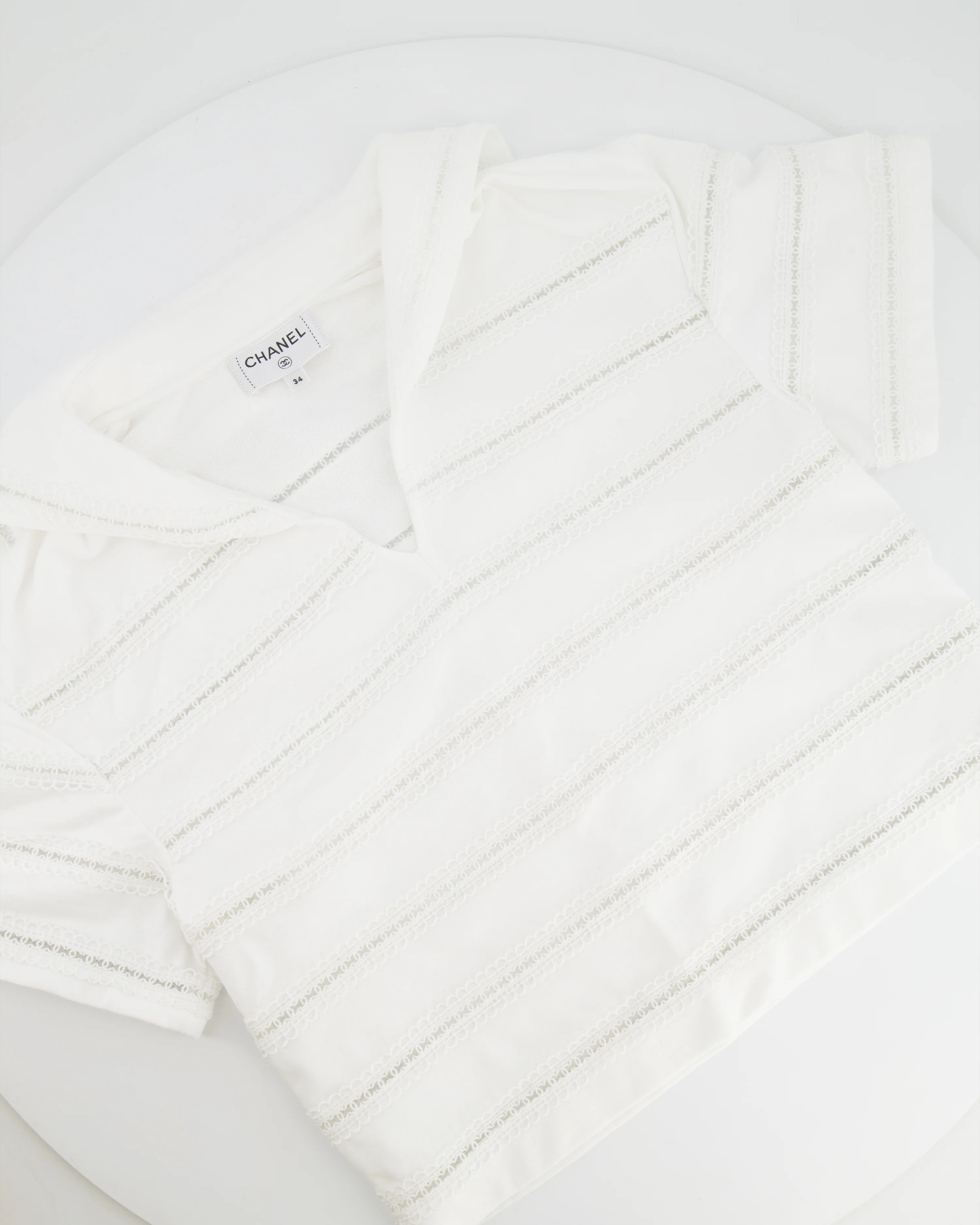 Chanel White Blouse with CC Logo Embroideries Size FR 34 (UK 6) - Image 5