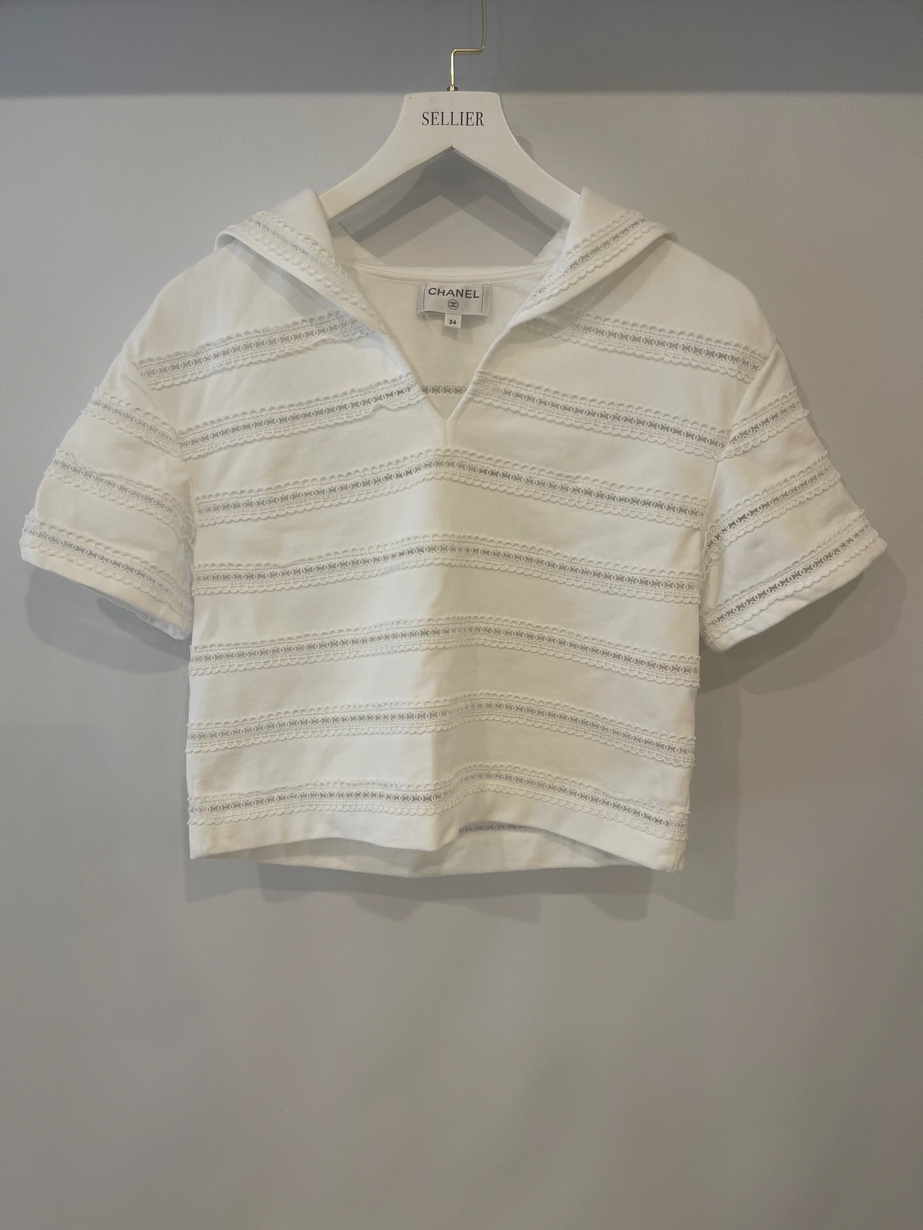 Chanel White Blouse with CC Logo Embroideries Size FR 34 (UK 6) - Image 8