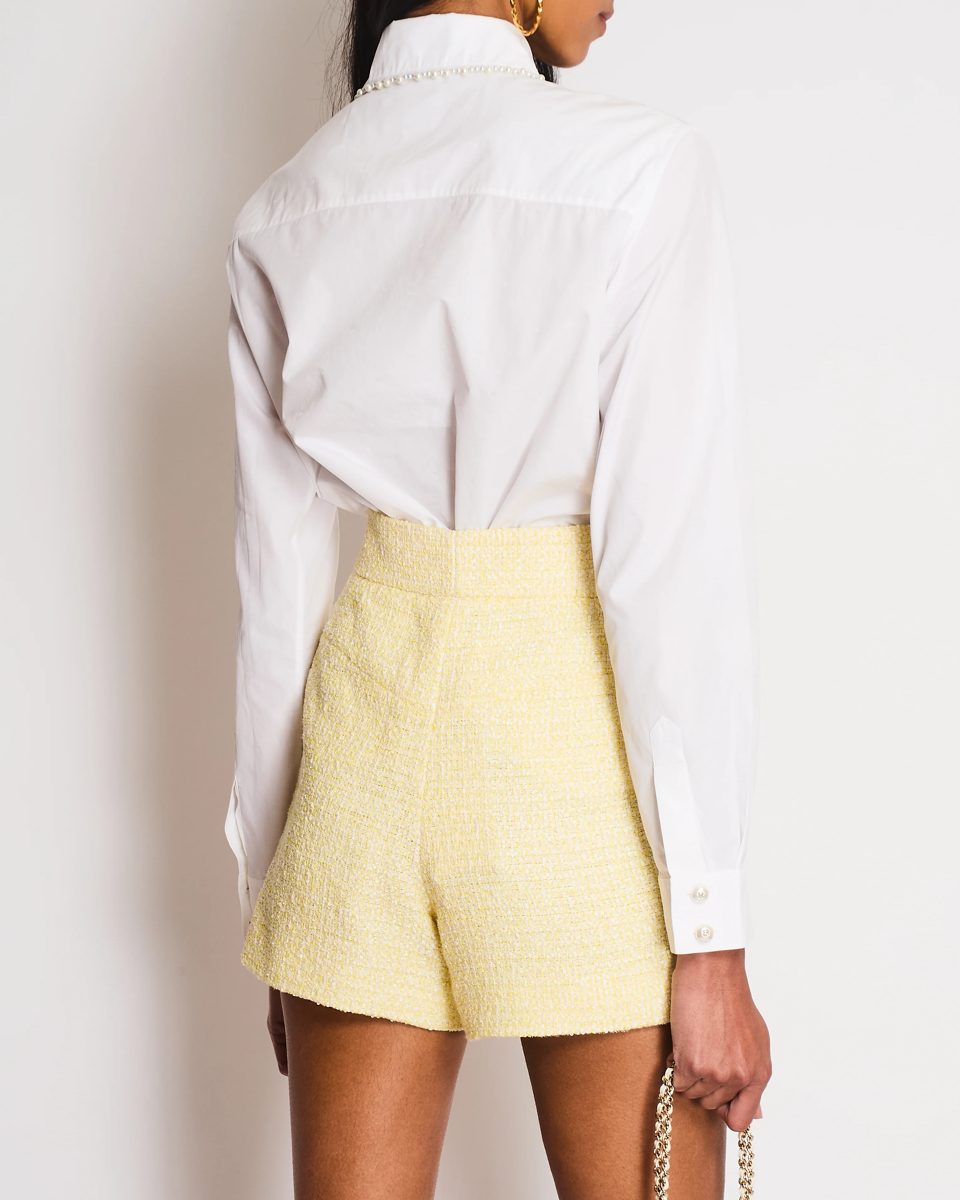 Chanel White Button Down CC Logo Shirt with Pearl Collar Detail Size FR 38 (UK 10) - Image 7