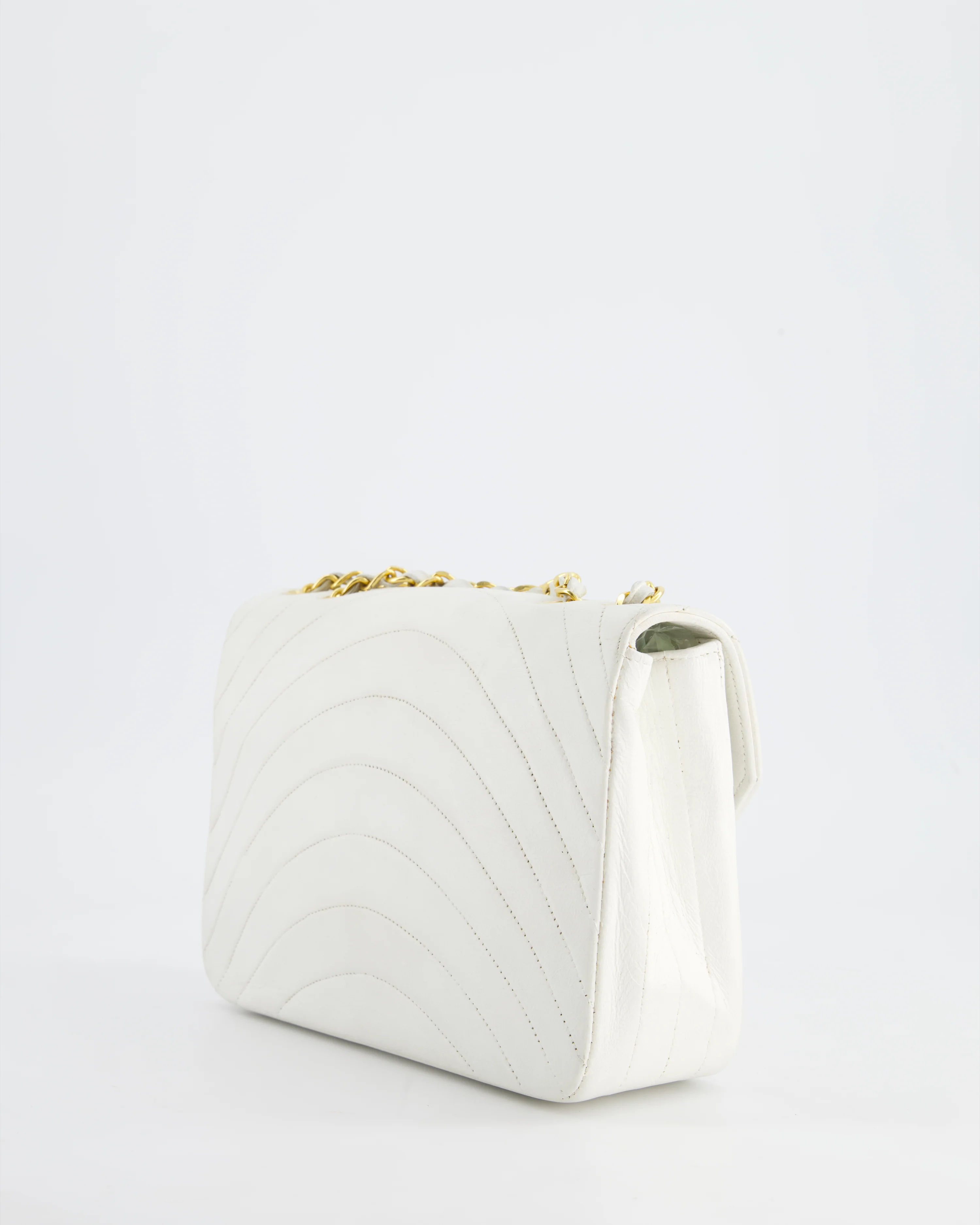 Chanel White Half Moon Curve Flap Vintage Quilted Bag With 24k Gold Hardware - Image 6