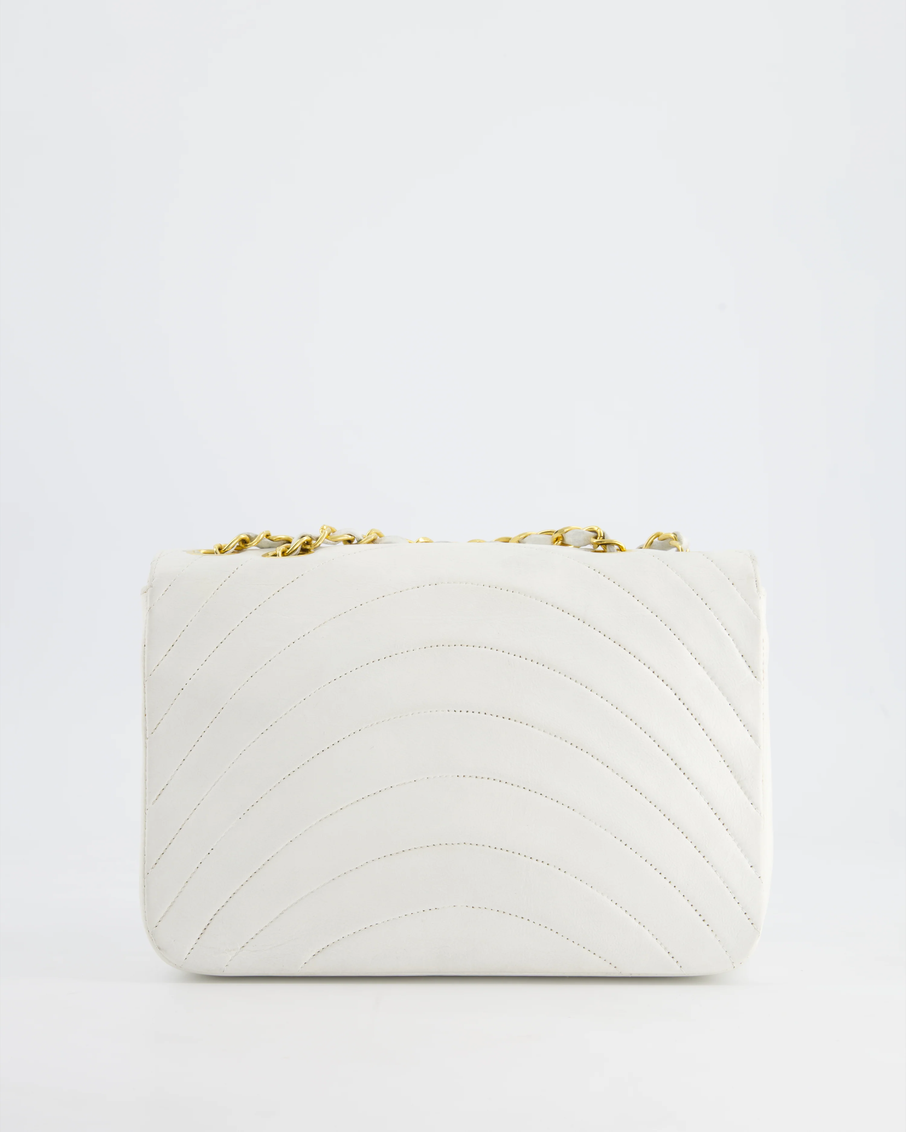 Chanel White Half Moon Curve Flap Vintage Quilted Bag With 24k Gold Hardware - Image 7