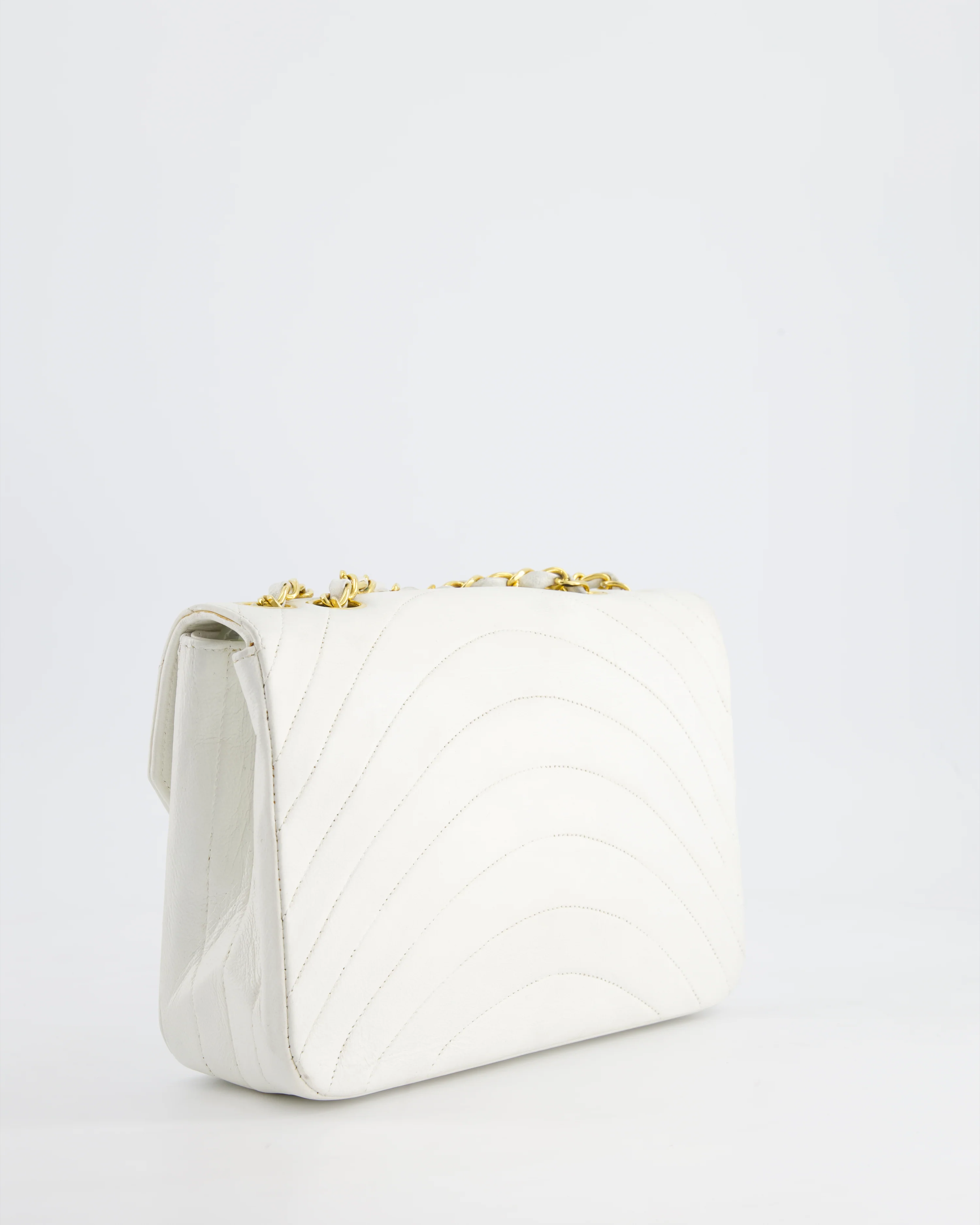 Chanel White Half Moon Curve Flap Vintage Quilted Bag With 24k Gold Hardware - Image 8