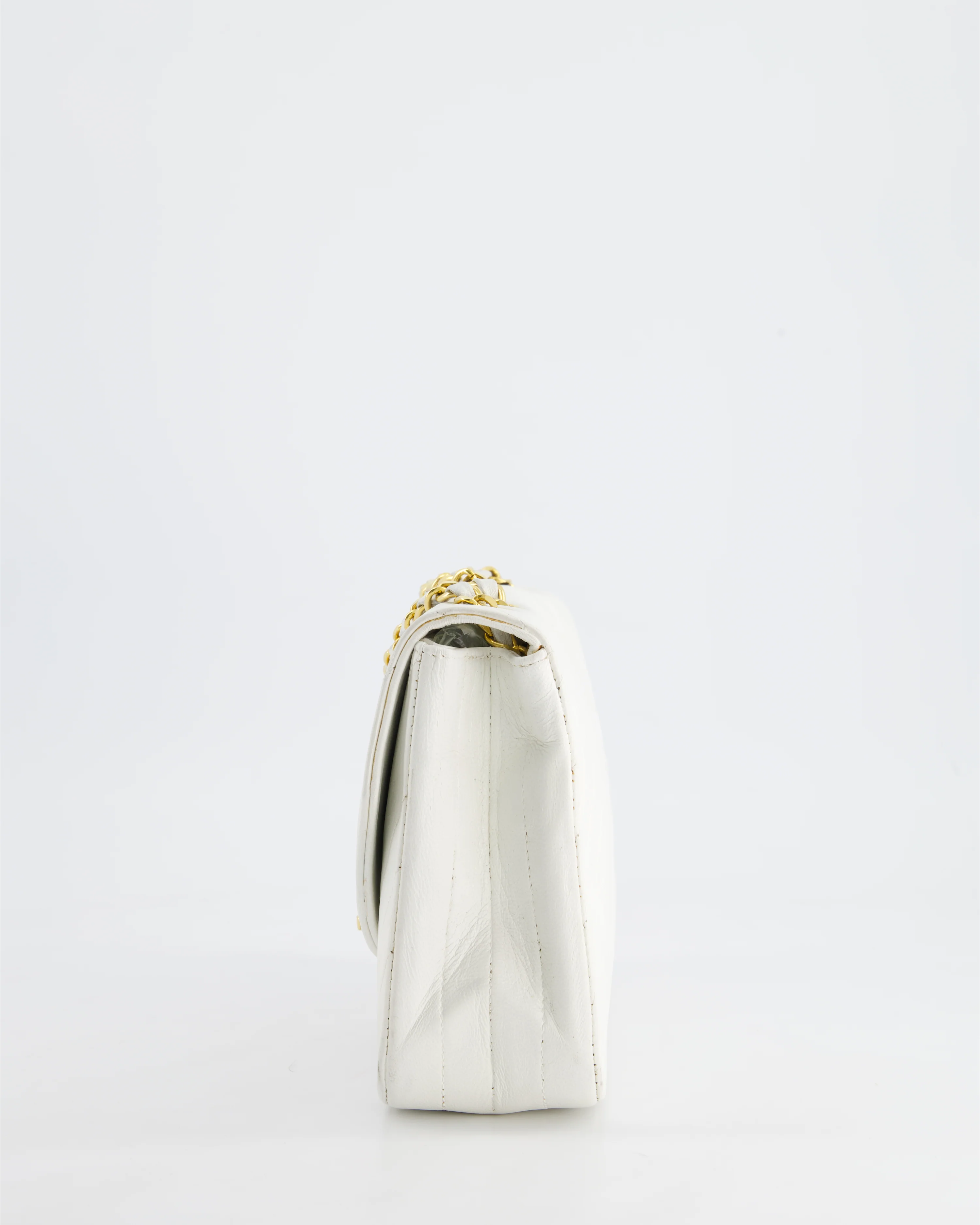Chanel White Half Moon Curve Flap Vintage Quilted Bag With 24k Gold Hardware - Image 9