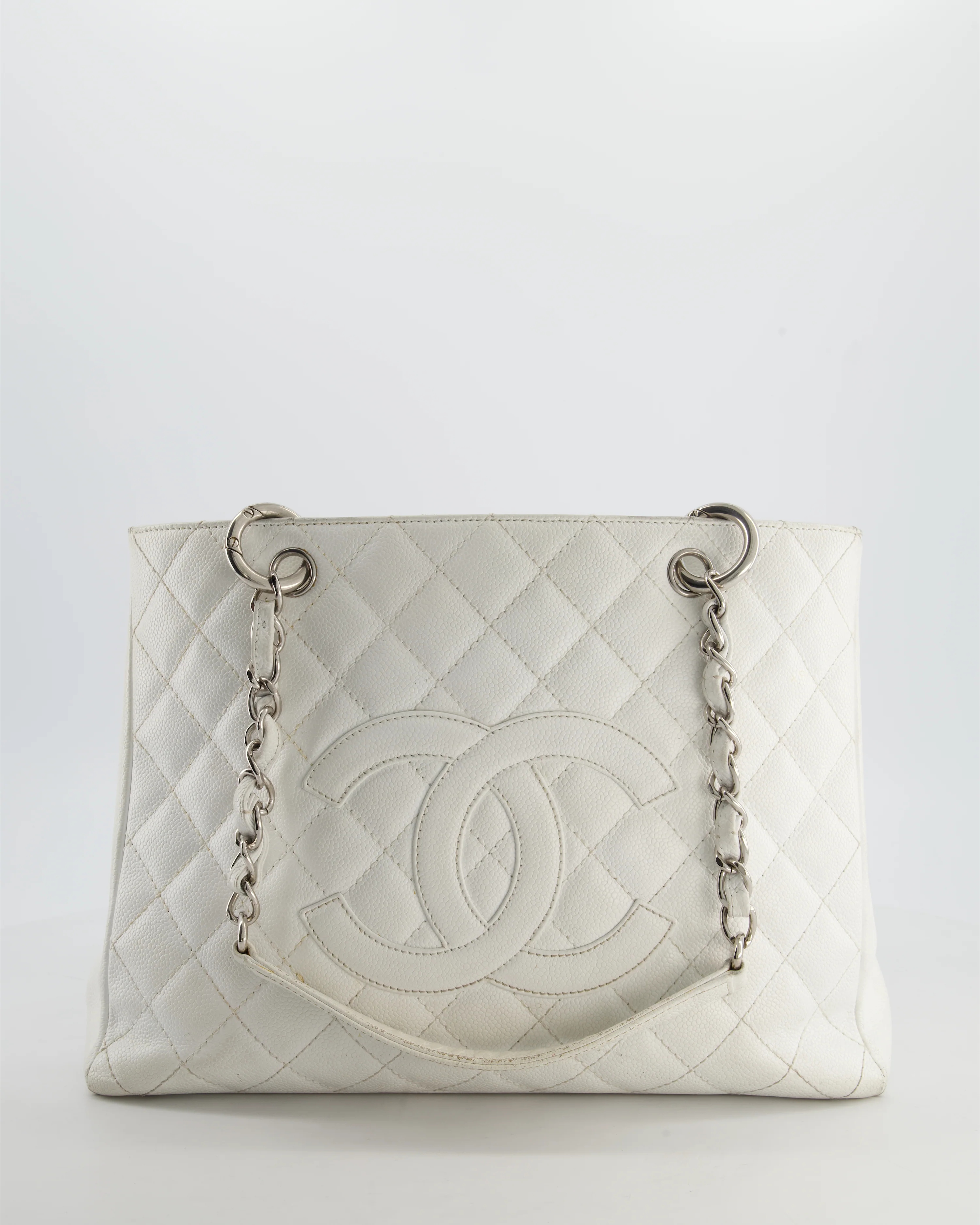 *FIRE PRICE* Chanel White GST Tote Bag in Caviar Leather with Silver Hardware