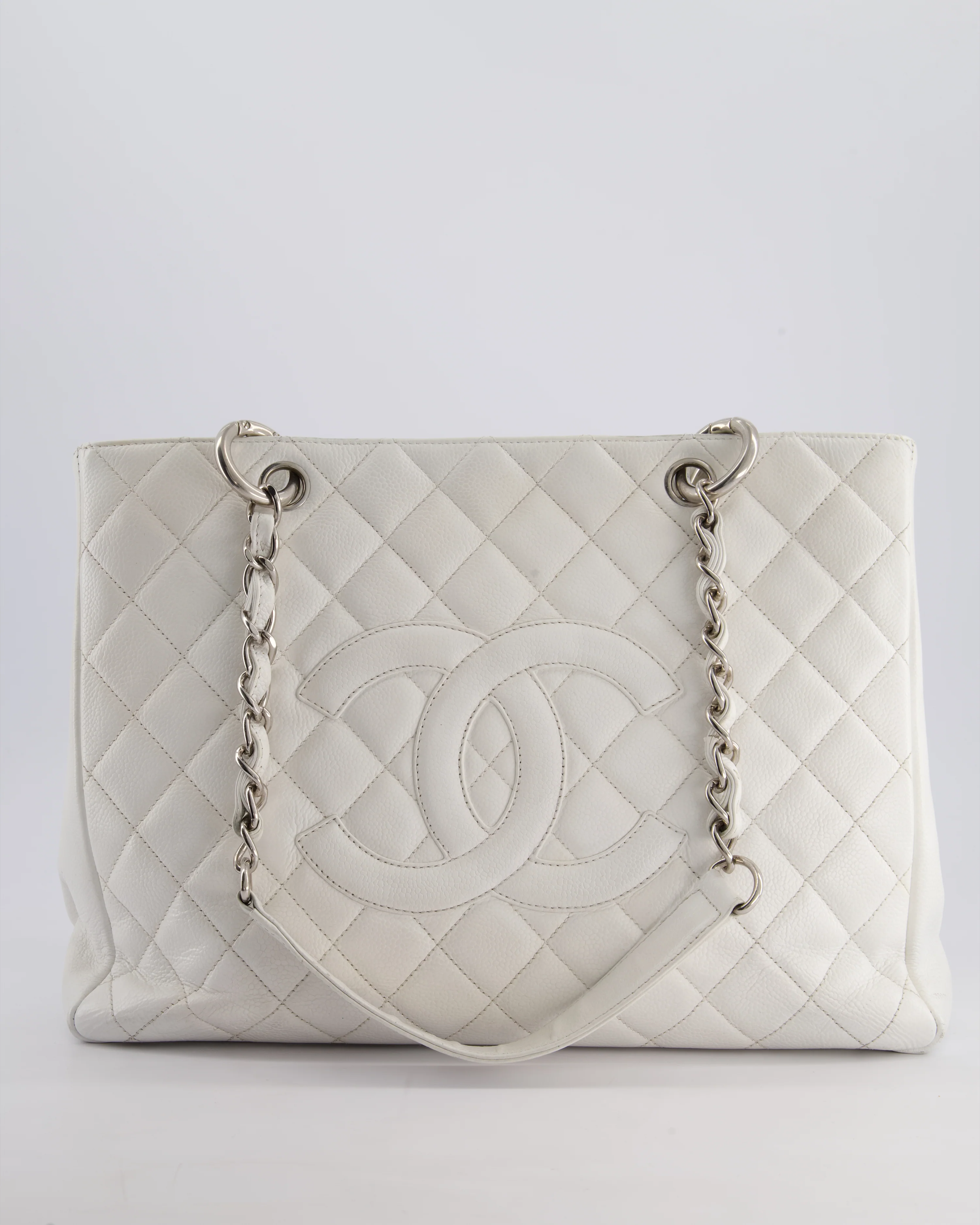 Chanel White GST Tote Bag in Caviar Leather with Silver Hardware