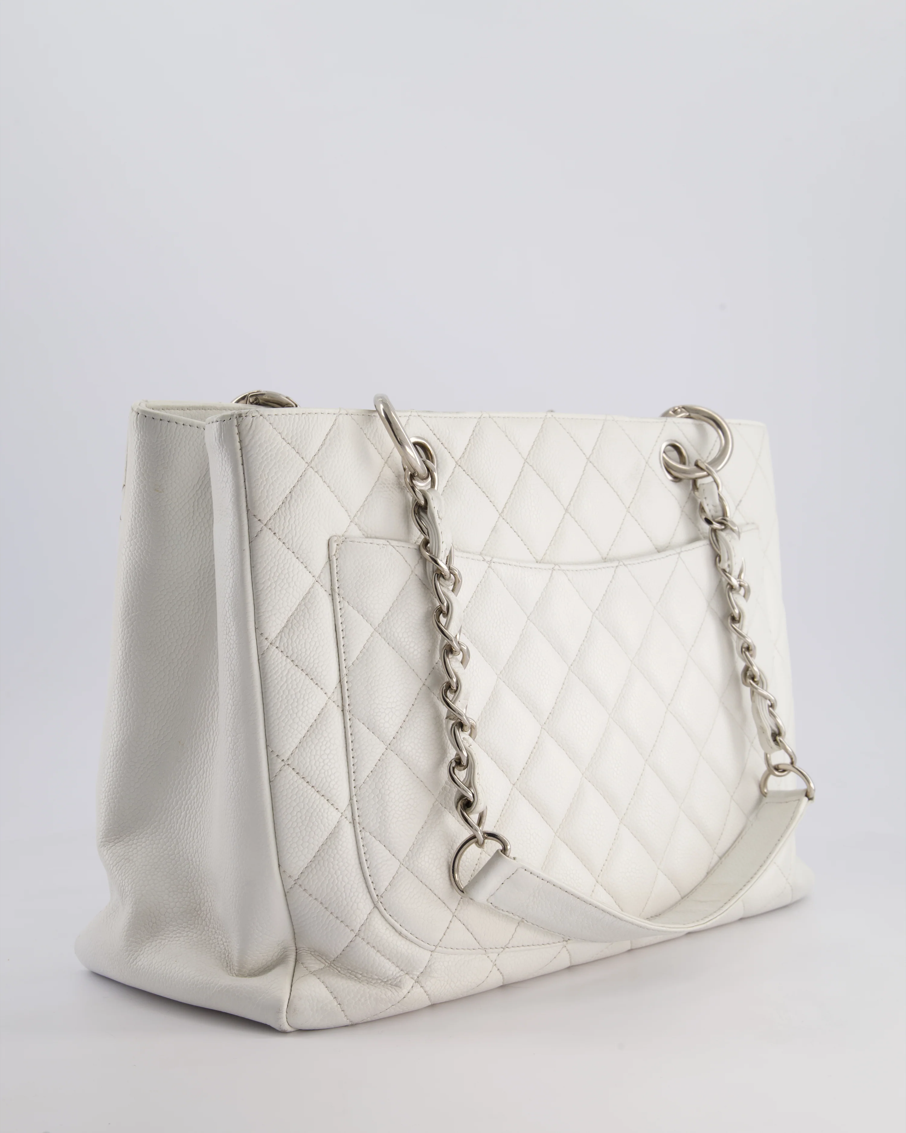 Chanel White GST Tote Bag in Caviar Leather with Silver Hardware - Image 10