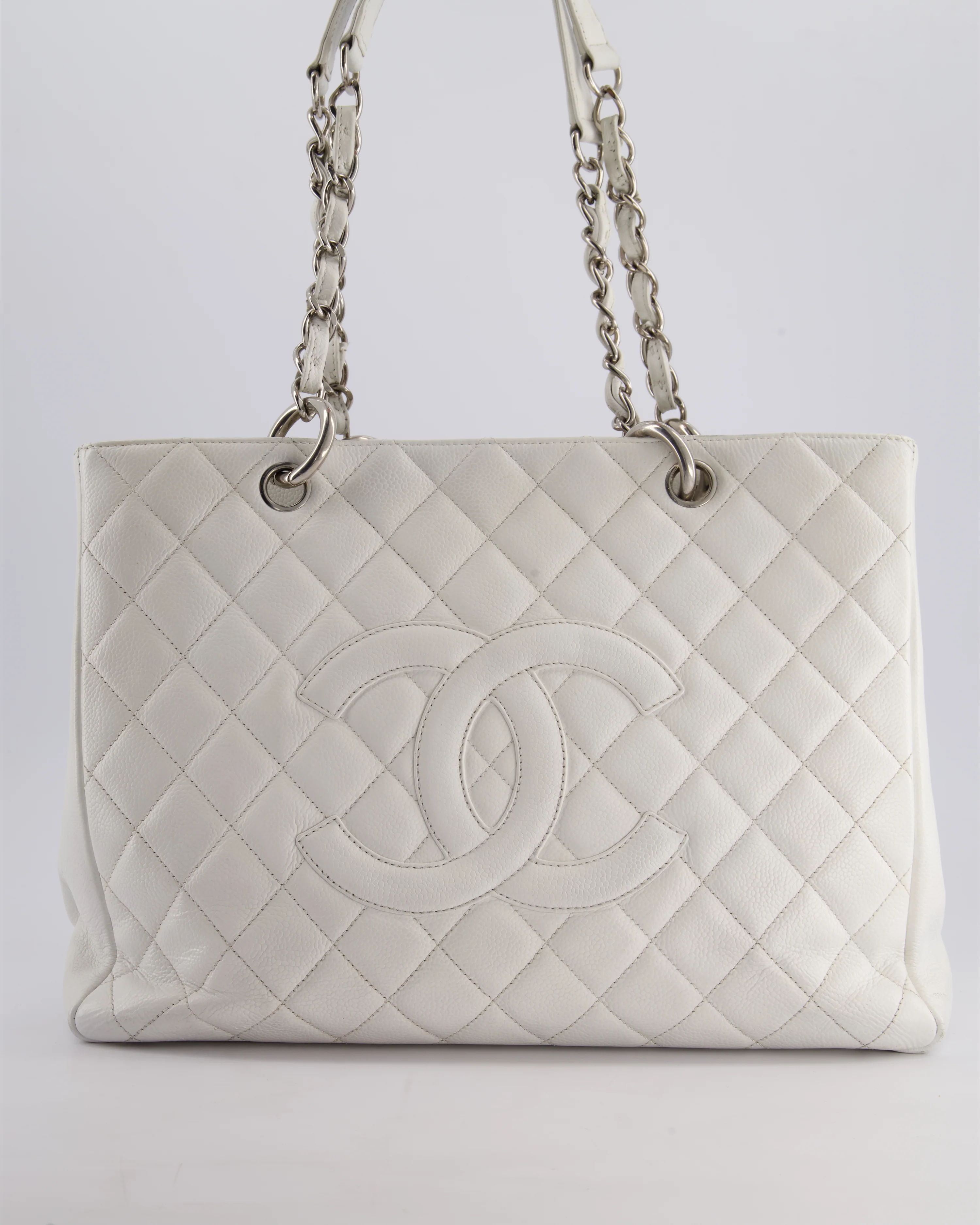 Chanel White GST Tote Bag in Caviar Leather with Silver Hardware - Image 4