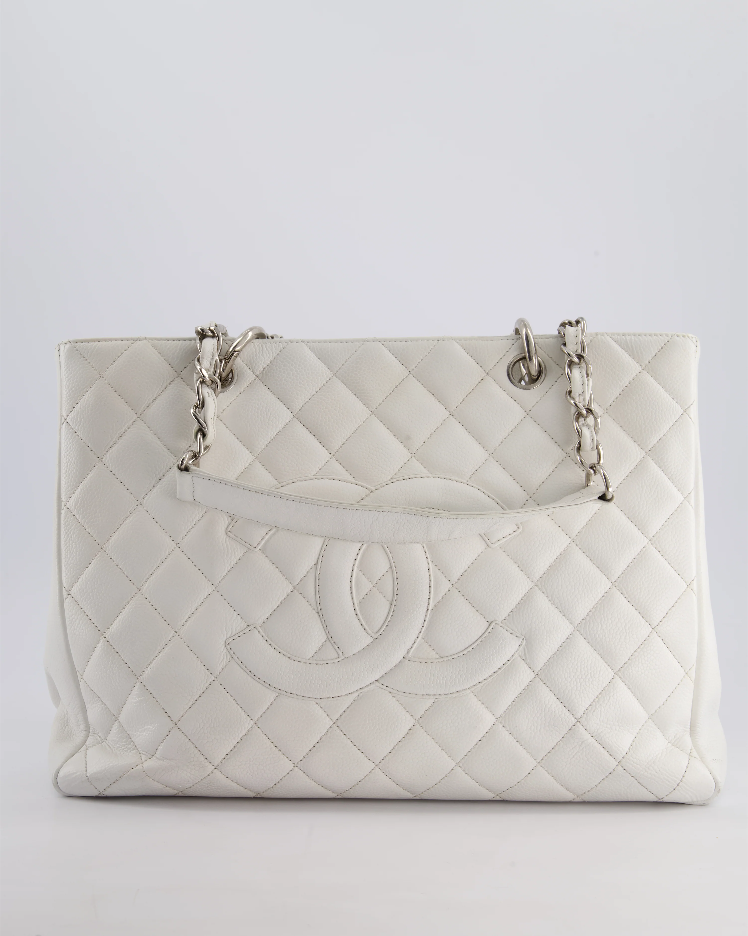 Chanel White GST Tote Bag in Caviar Leather with Silver Hardware - Image 5