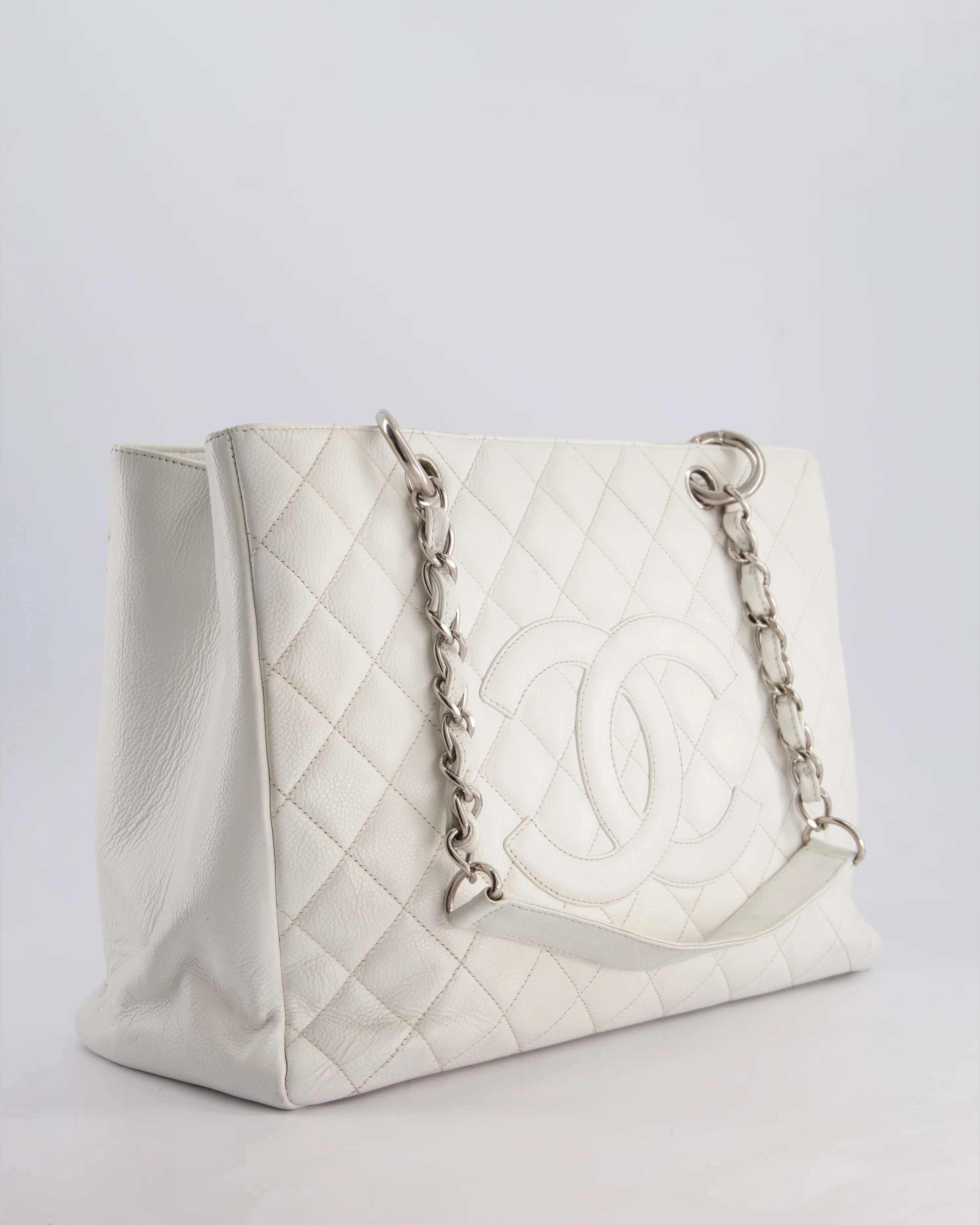 Chanel White GST Tote Bag in Caviar Leather with Silver Hardware - Image 6