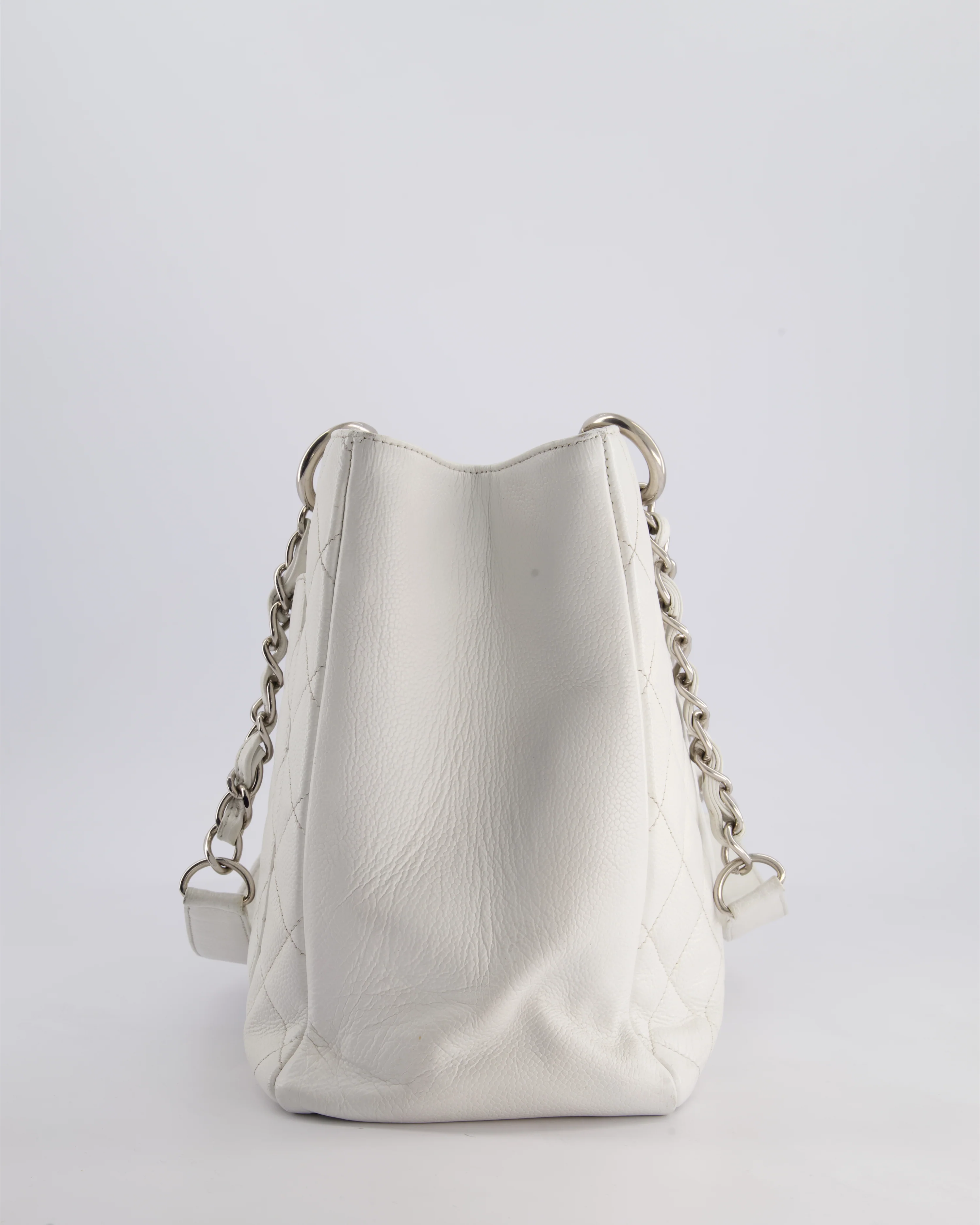 Chanel White GST Tote Bag in Caviar Leather with Silver Hardware - Image 7