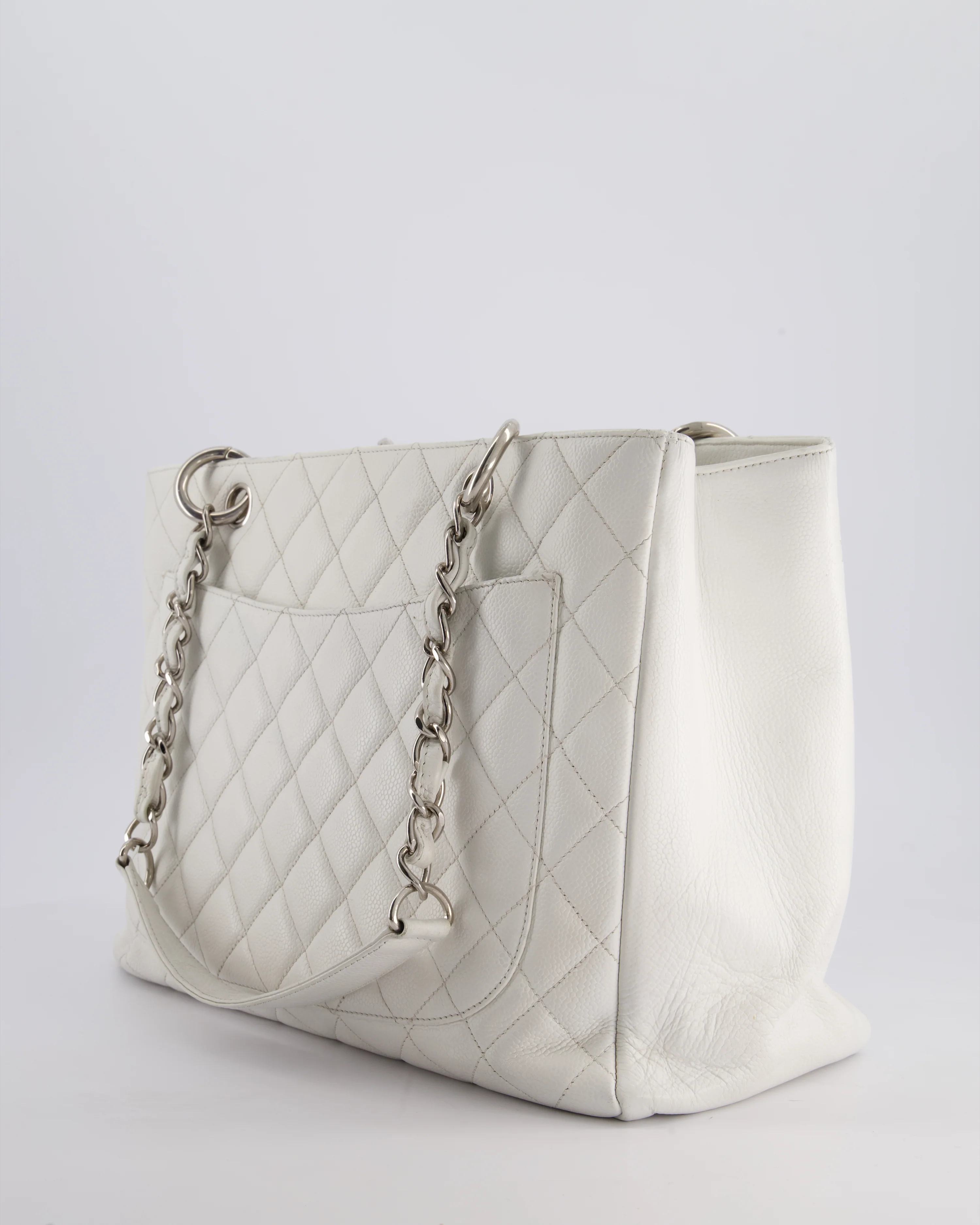 Chanel White GST Tote Bag in Caviar Leather with Silver Hardware - Image 8