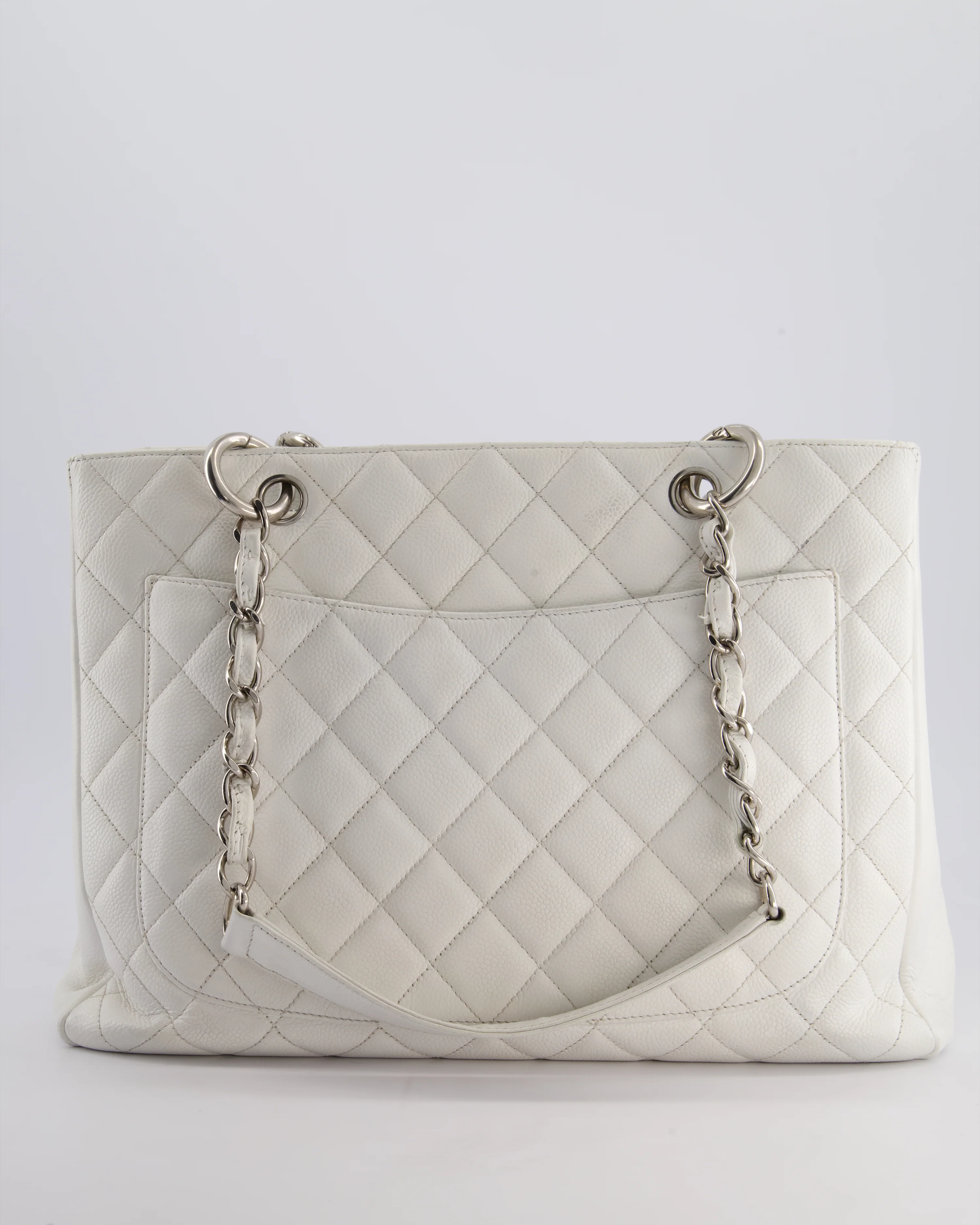 Chanel White GST Tote Bag in Caviar Leather with Silver Hardware - Image 9