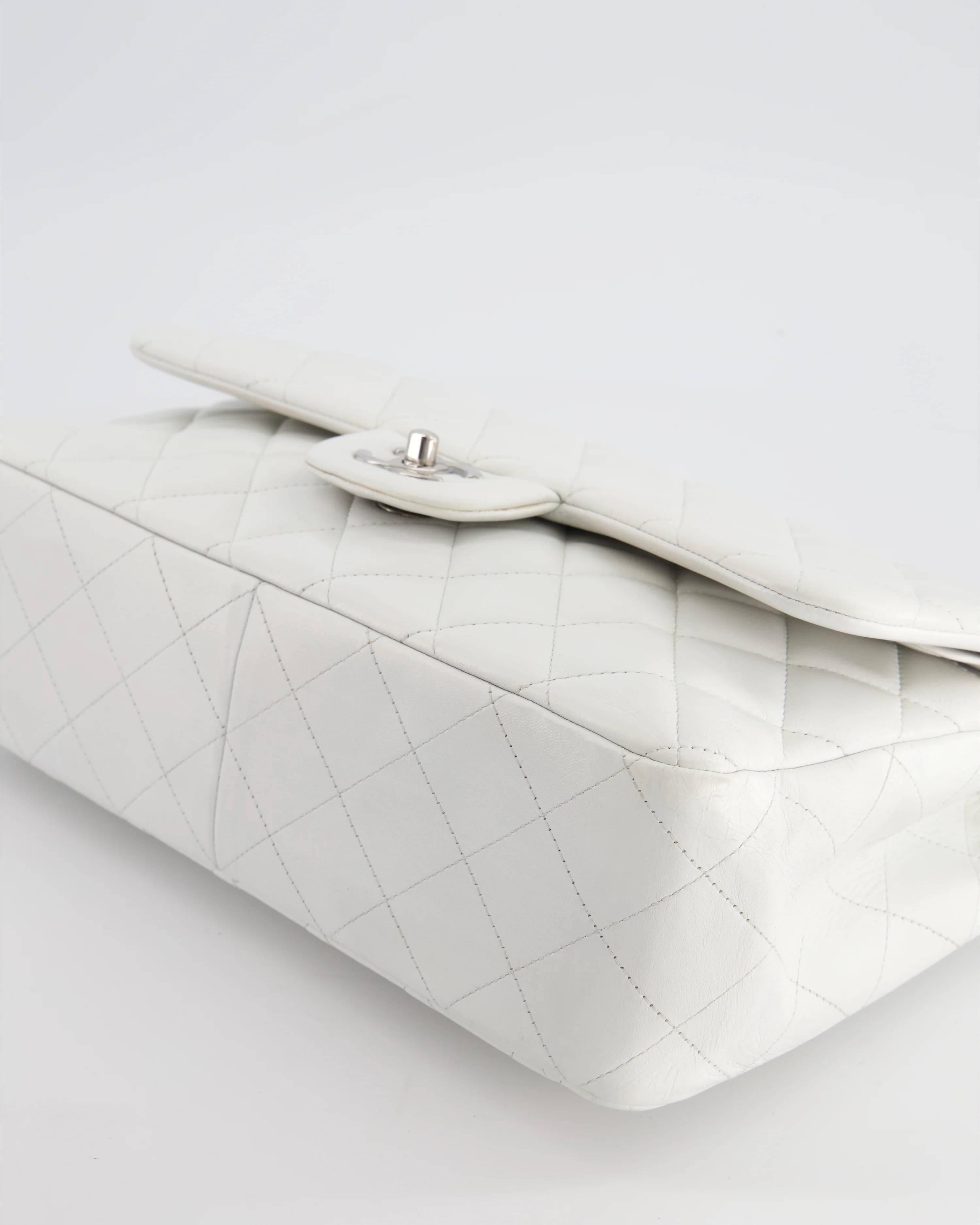 Chanel White Jumbo Classic Double Flap Bag in Lambskin Leather with Silver Hardware RRP £9,240 - Image 14