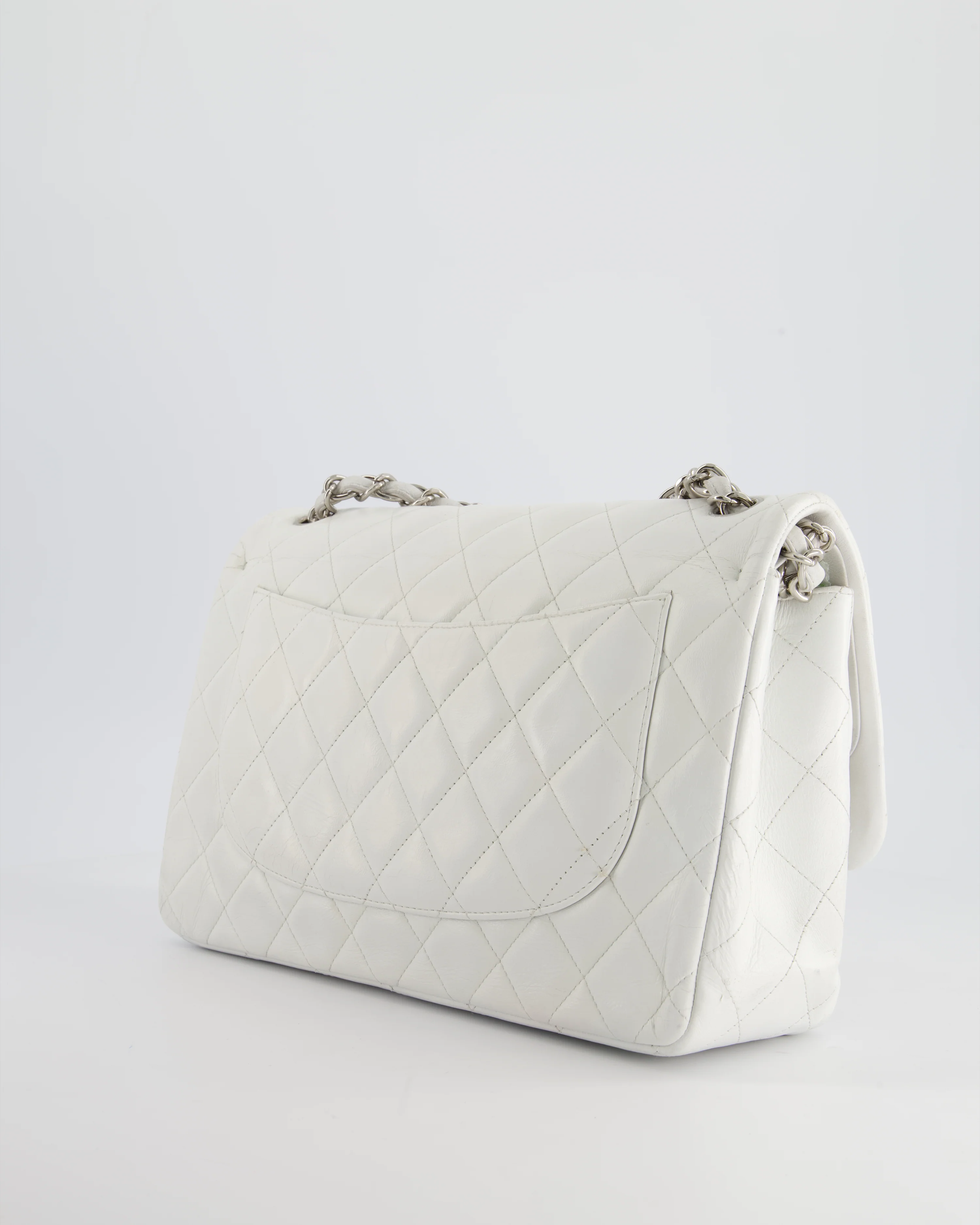 Chanel White Jumbo Classic Double Flap Bag in Lambskin Leather with Silver Hardware RRP £9,240 - Image 3