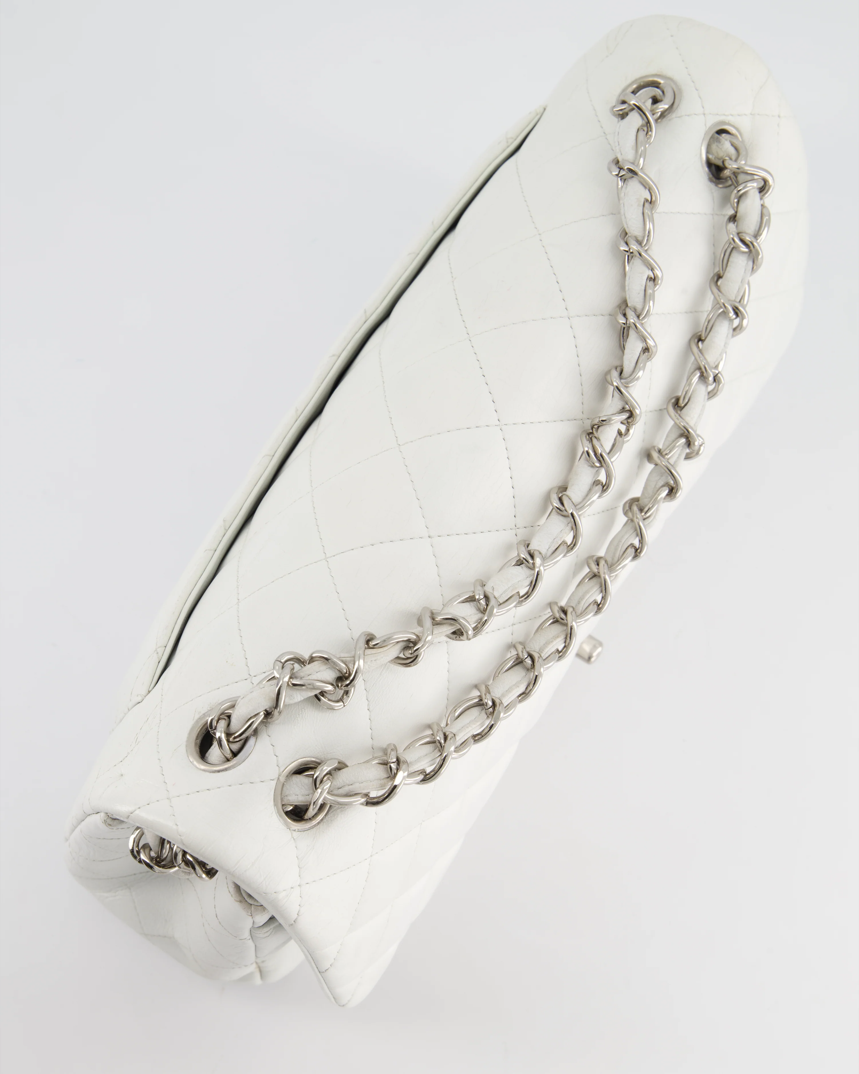 Chanel White Jumbo Classic Double Flap Bag in Lambskin Leather with Silver Hardware RRP £9,240 - Image 6