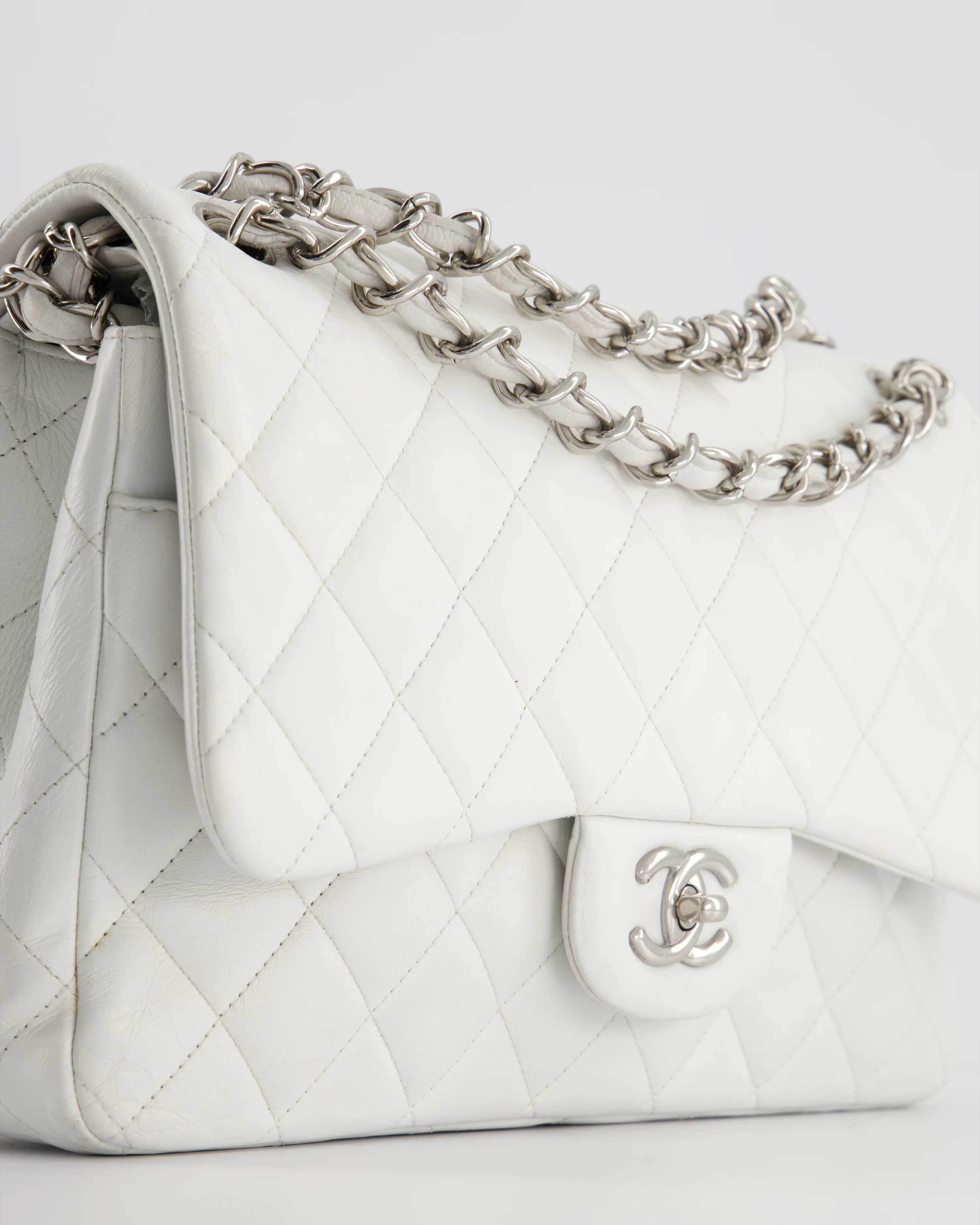 Chanel White Jumbo Classic Double Flap Bag in Lambskin Leather with Silver Hardware RRP £9,240 - Image 8