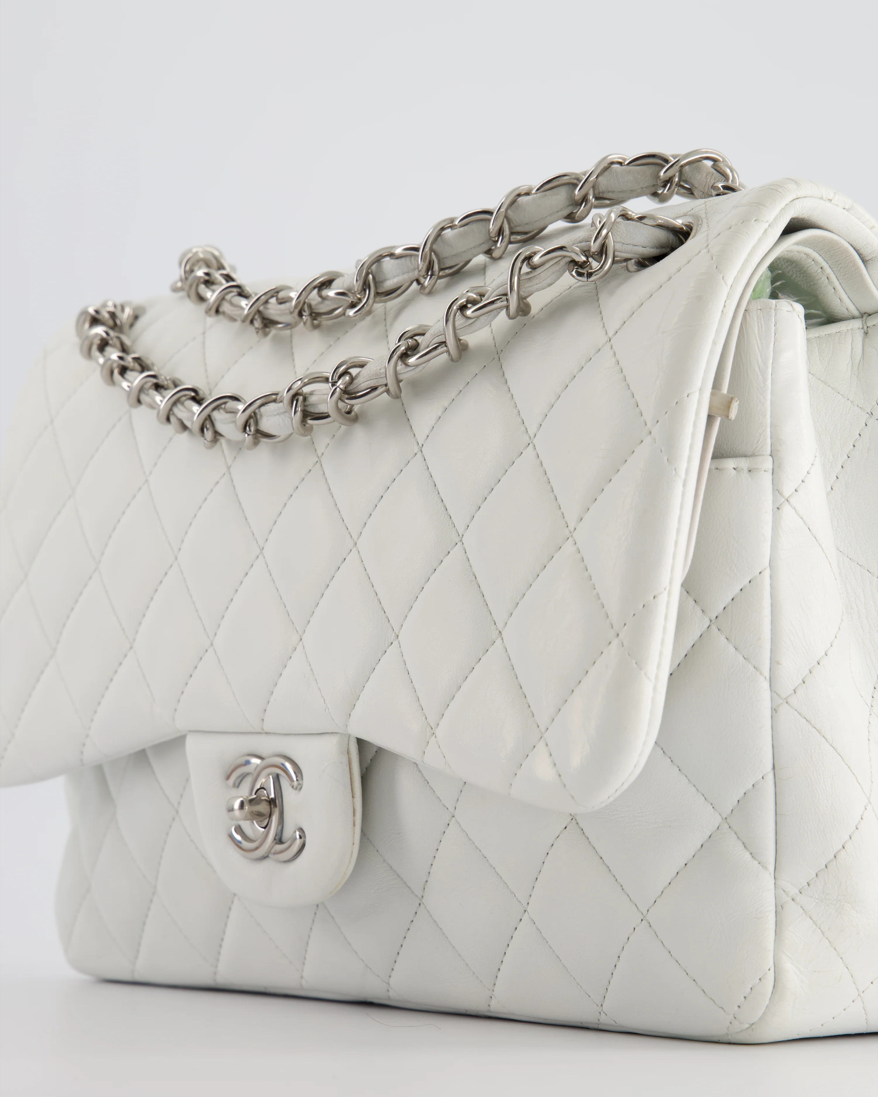 Chanel White Jumbo Classic Double Flap Bag in Lambskin Leather with Silver Hardware RRP £9,240 - Image 9